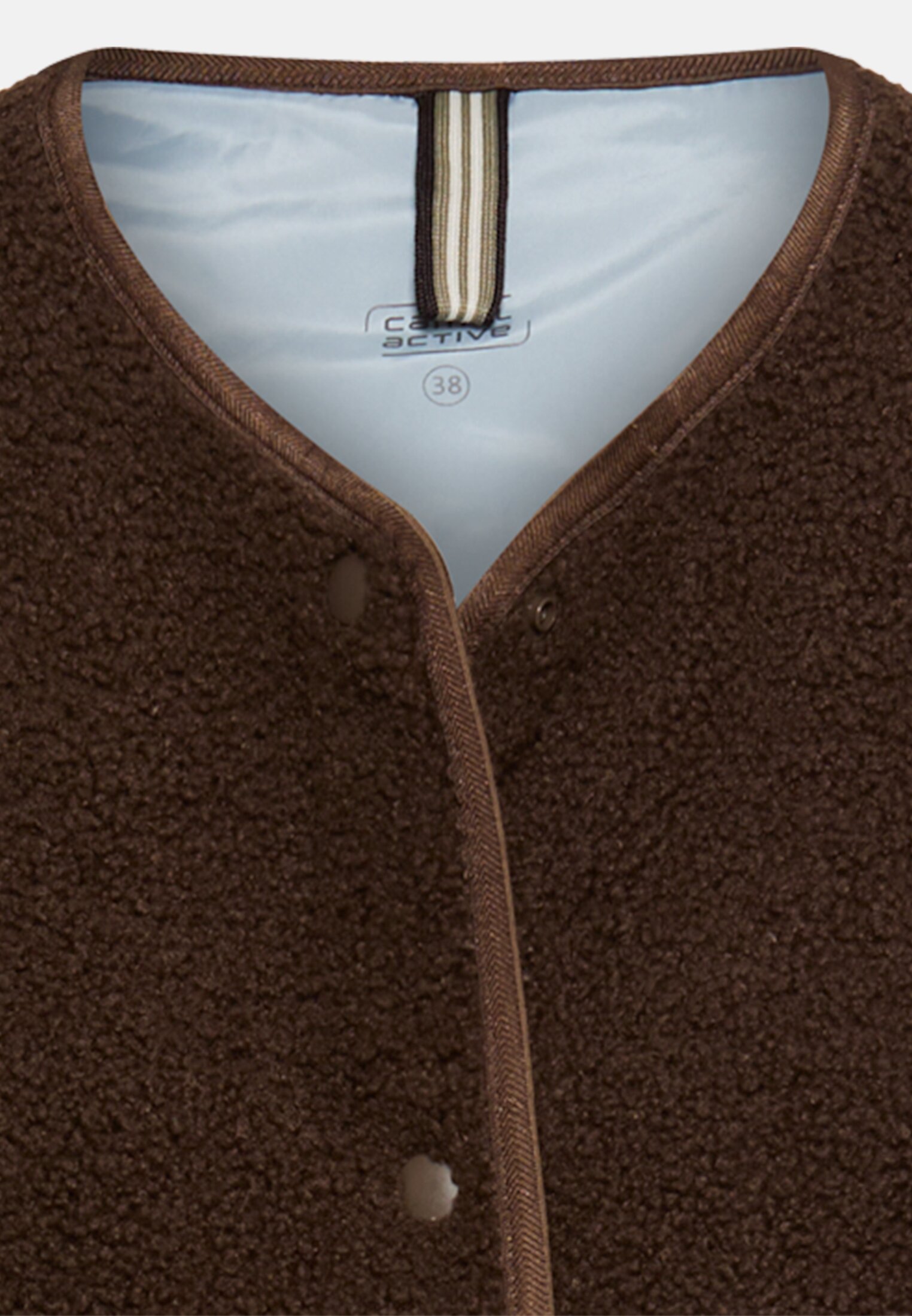 Damen Teddy Weste mit seitlichen Eingrifftaschen Braun vorne nah