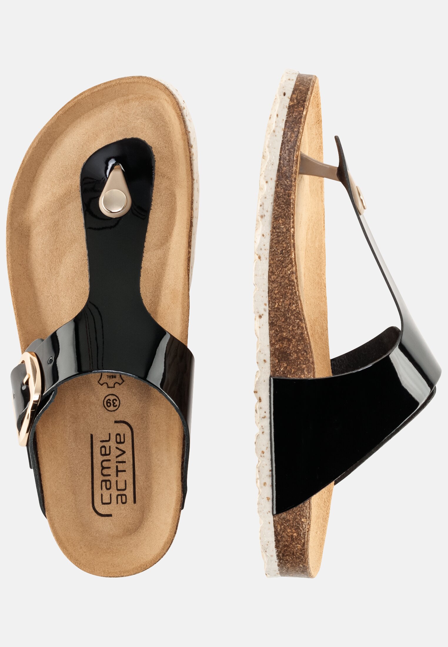 Damen Sandalen aus Lackleder Schwarz frontal oben