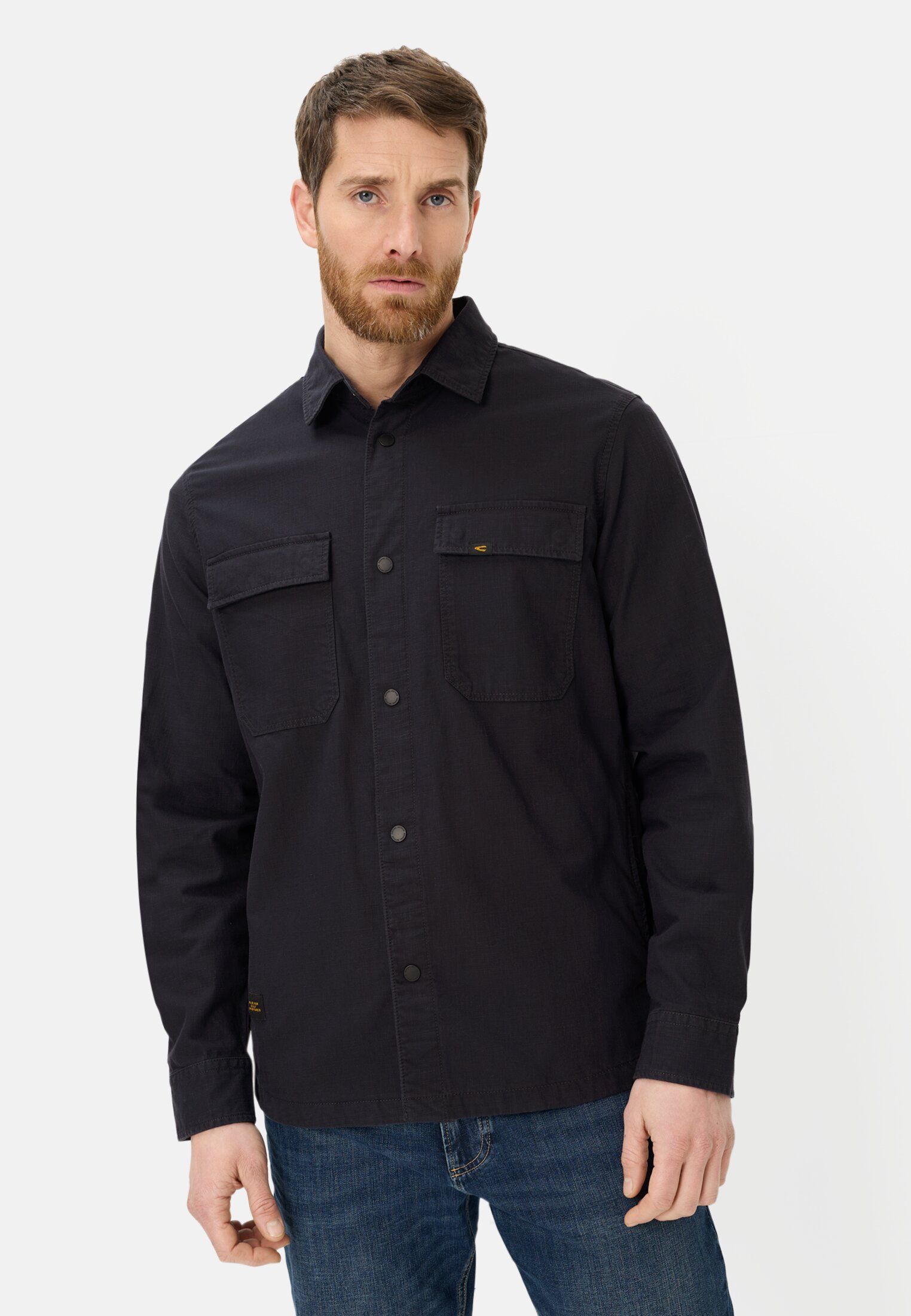 Men Overshirt with pockets Navy Blue worn front