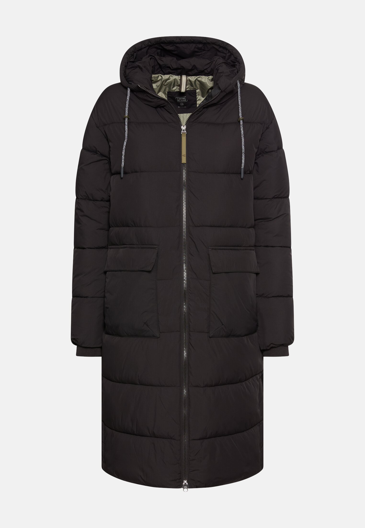 Damen Steppmantel mit Kapuze Schwarz frontal vorn