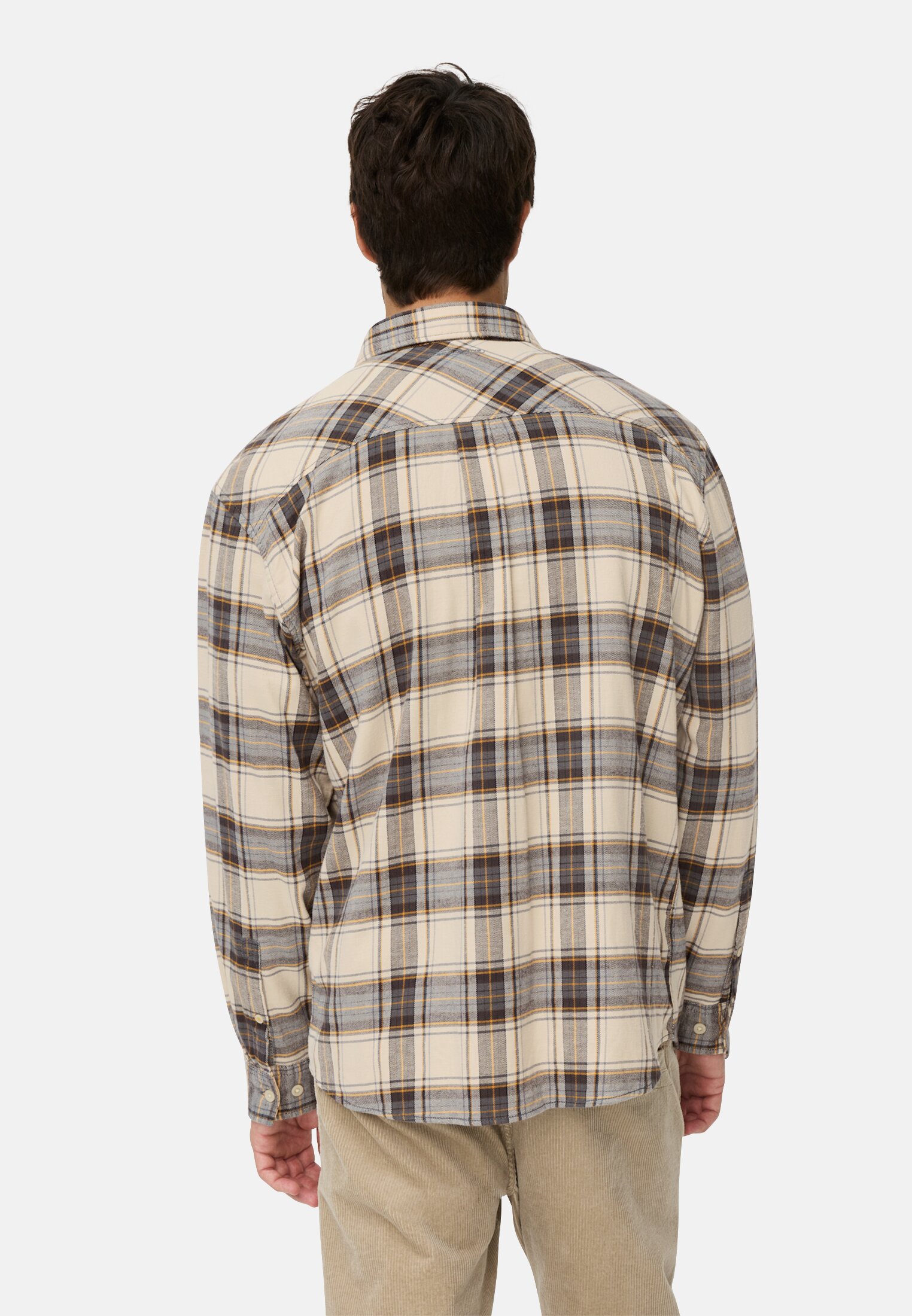Herren fleXXXactive® Langarmhemd aus leichtem Flanell Hafer getragen hinten