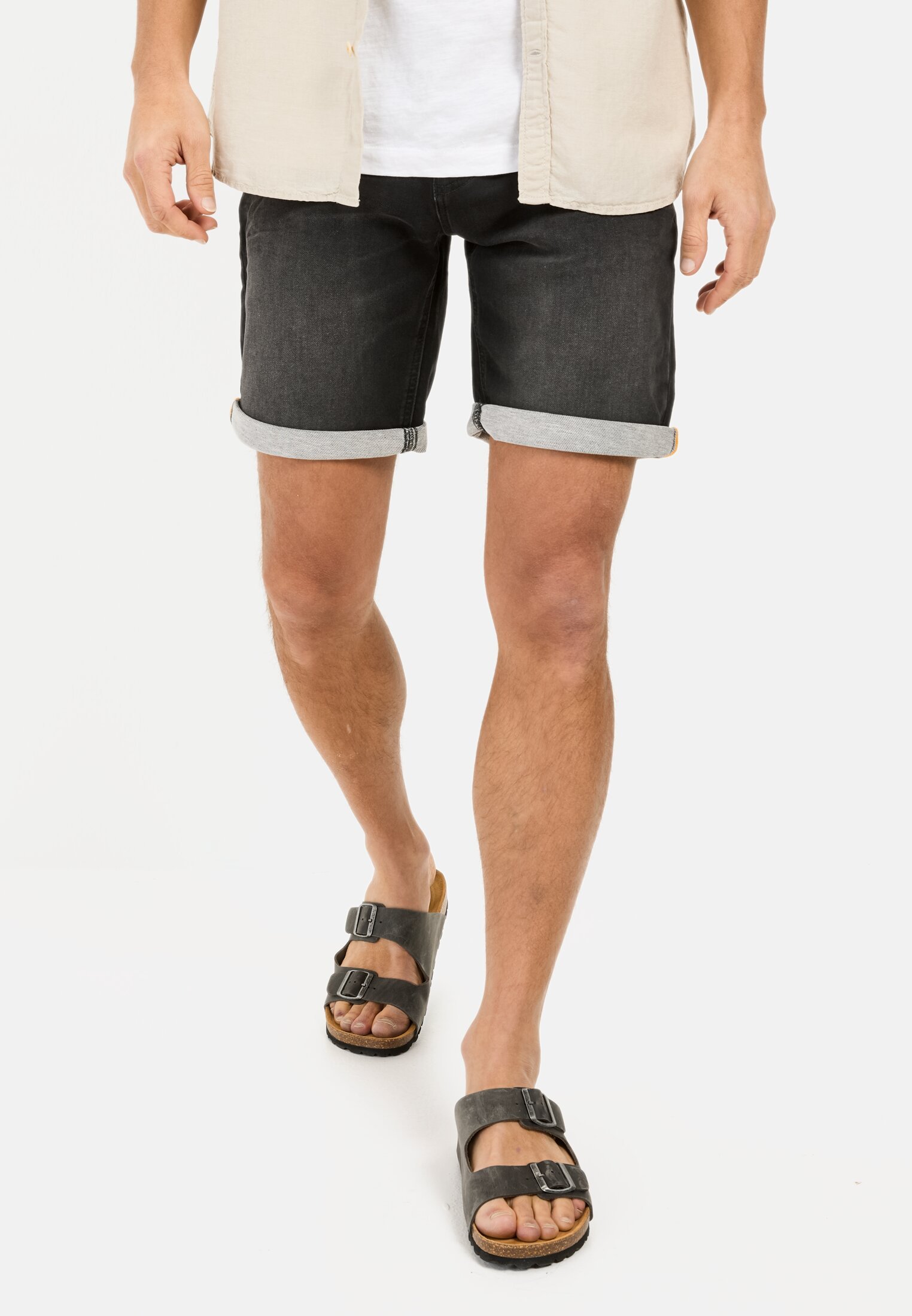 Men fleXXXactive® Bermuda shorts with turn-up hem Grey worn front