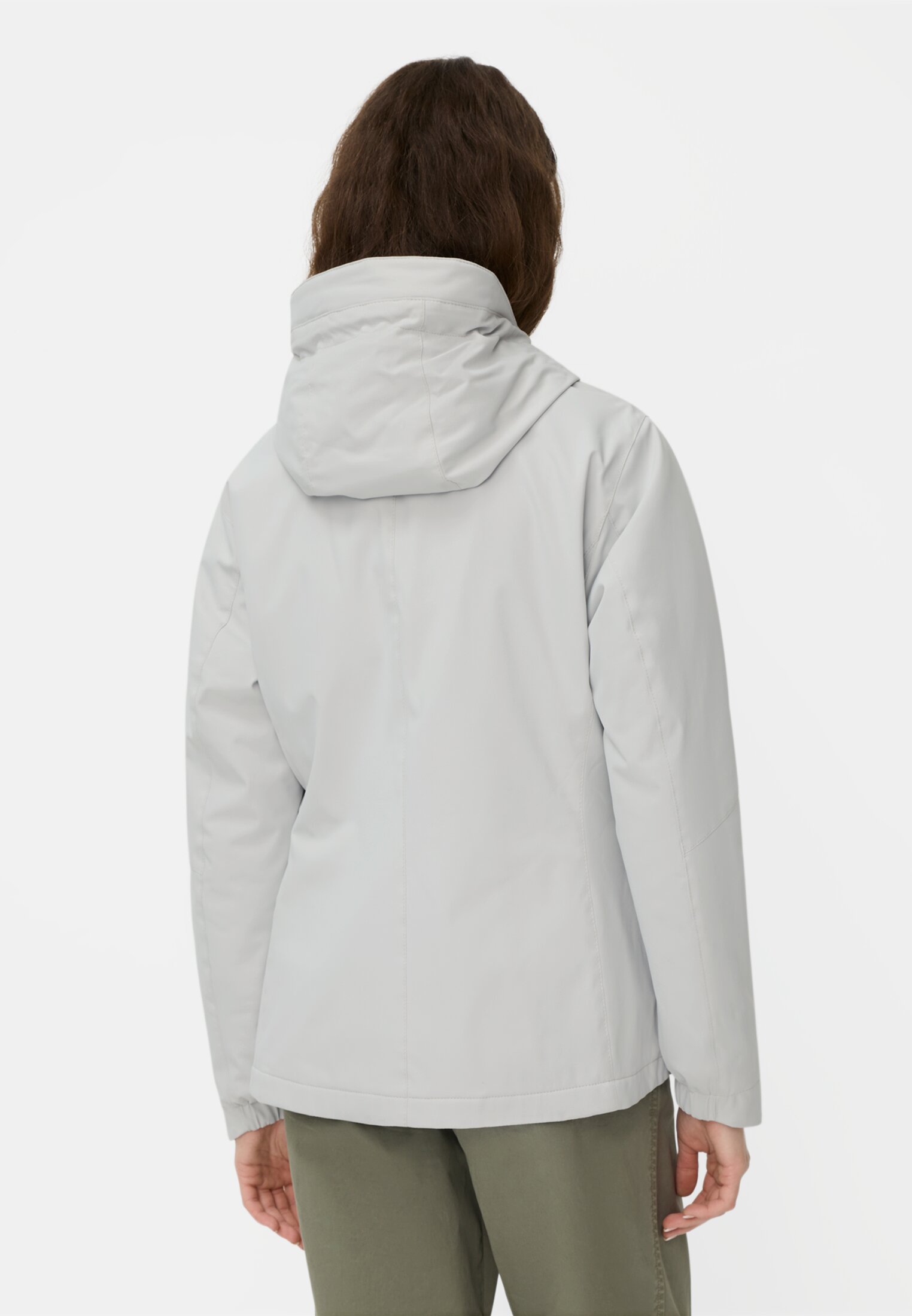 Women Functional jacket with adjustable hood Silver worn back