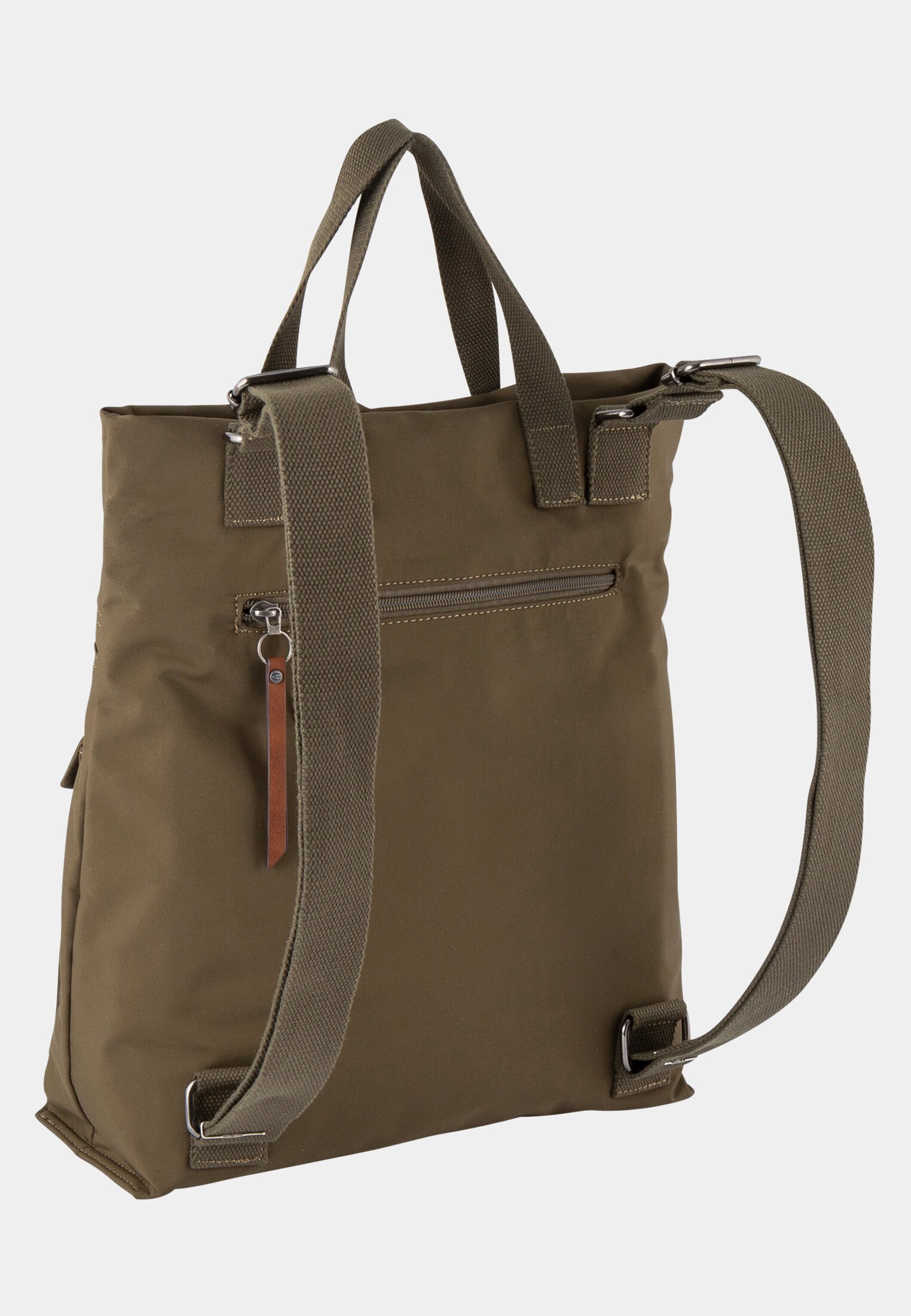 MI_358201-0000-35_2G-00 Damen Rucksack aus mattem Nylon Oliv Grün frontal hinten