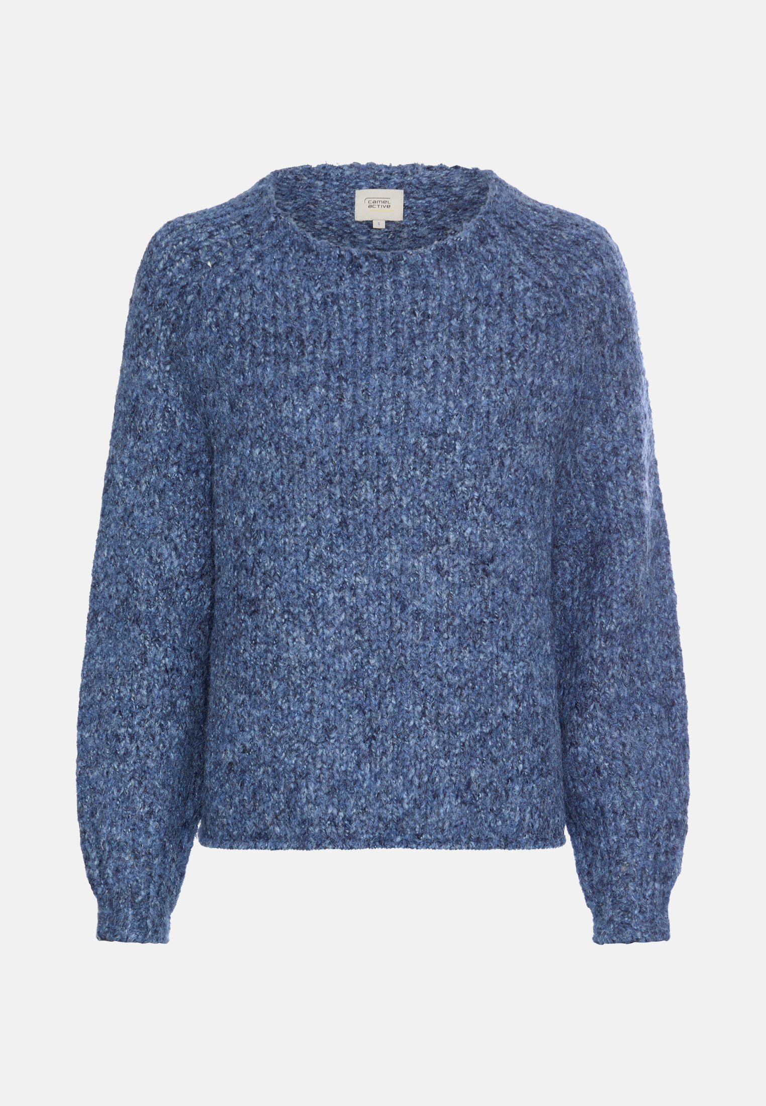 Damen Strickpullover mit weiten Ärmeln Jeansblau frontal vorn