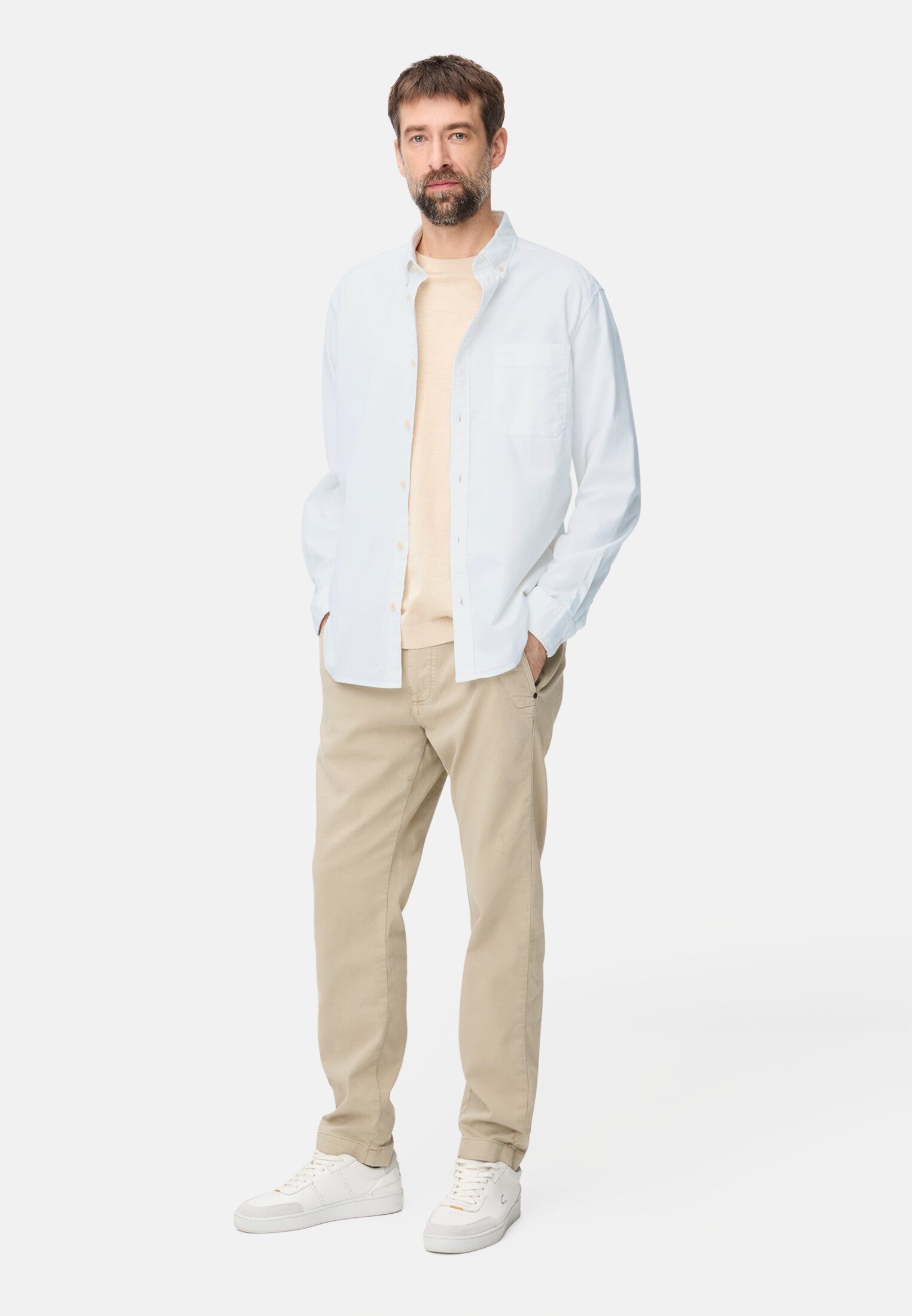 Heren Oxford overhemd met button-down kraag Wit gedragen voor lichaam compleet