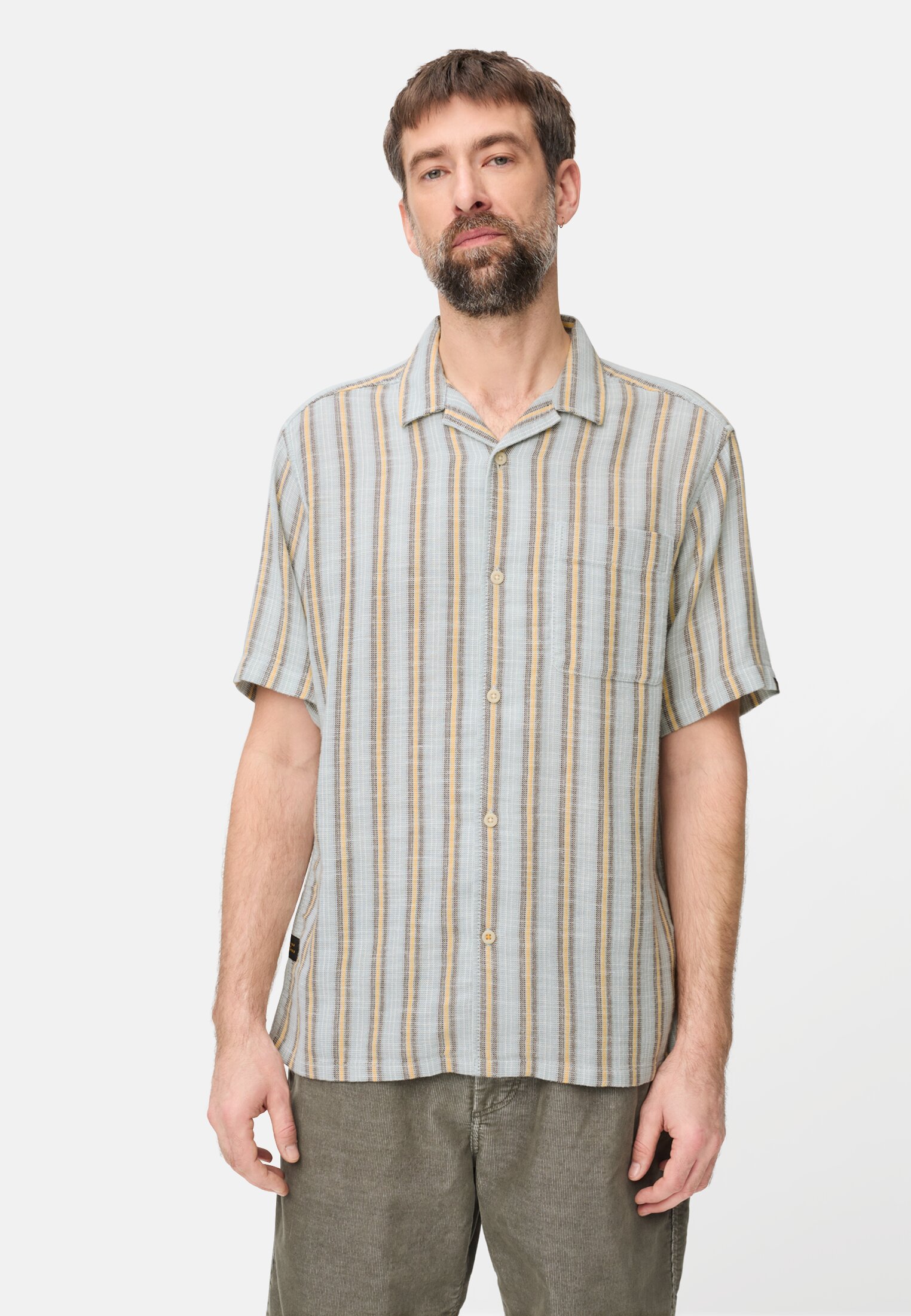 Heren Katoenen hemd met borstzak Waterblauw gedragen voor