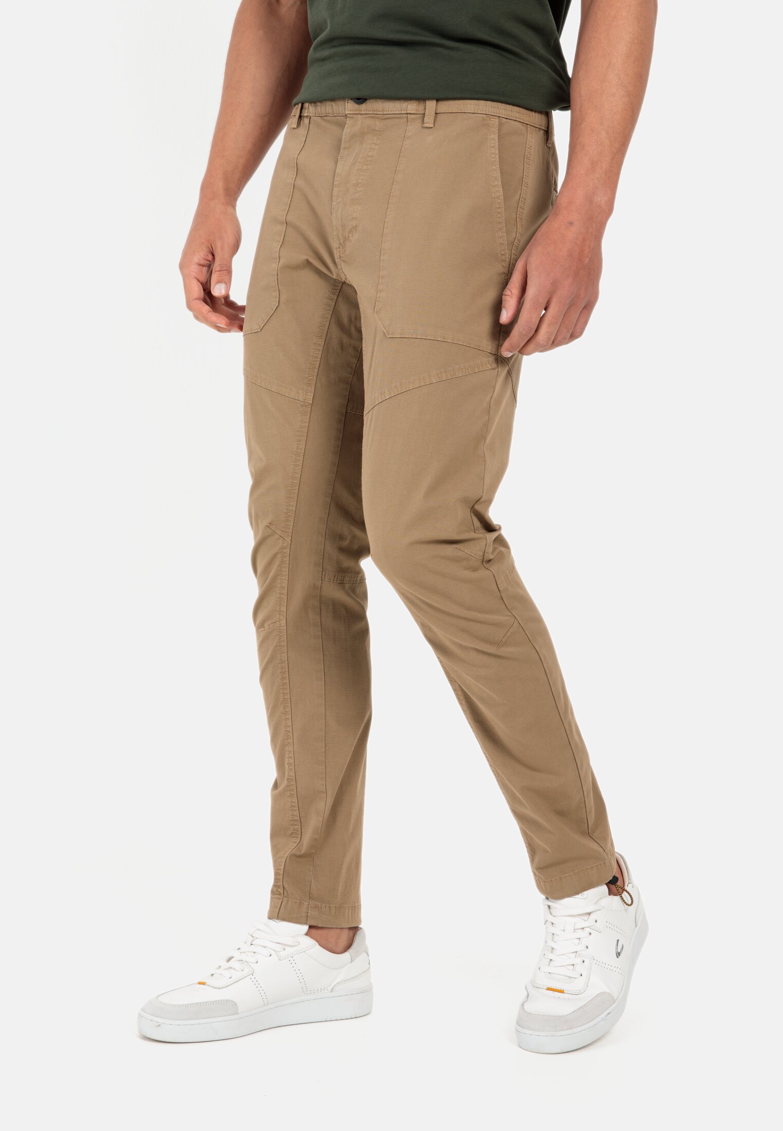 Heren Tapered Fit Worker Chino Bruin gedragen voor