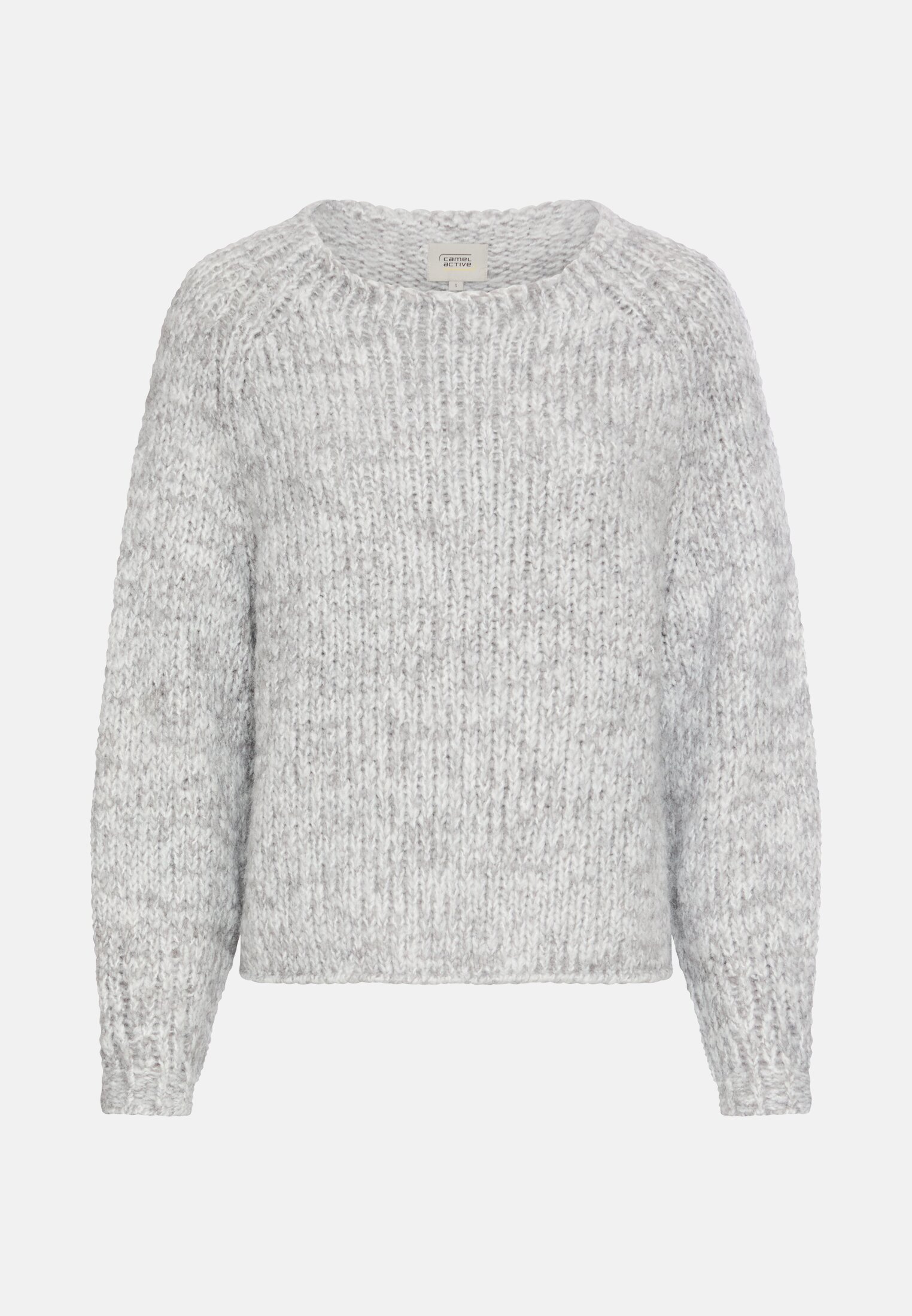 Damen Strickpullover mit weiten Ärmeln Grau frontal vorn