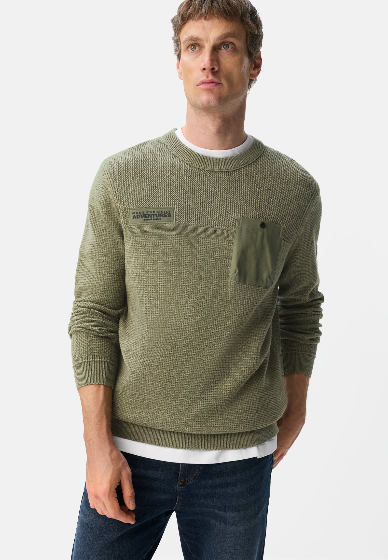 Men Knitted sweater with chest pocket Chlorophyll worn emotional
