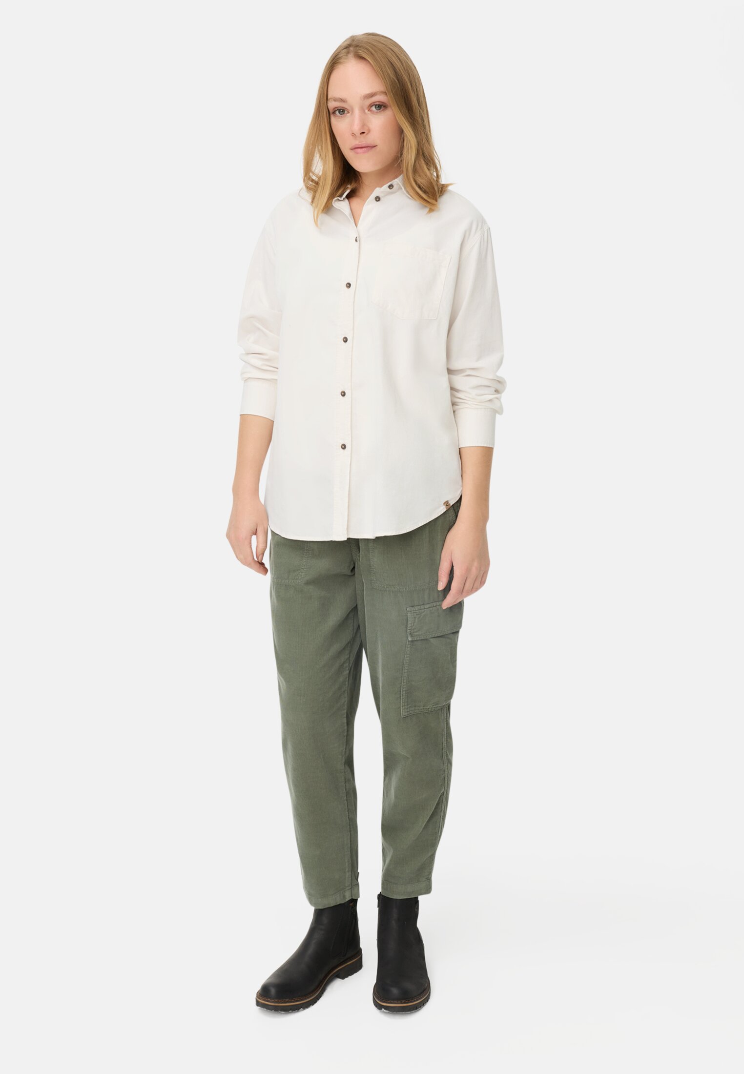 camelactive_Bluse_Milk_White_309794-6S02-01_M3 Women Blouse with chest pocket Milk white worn front full body