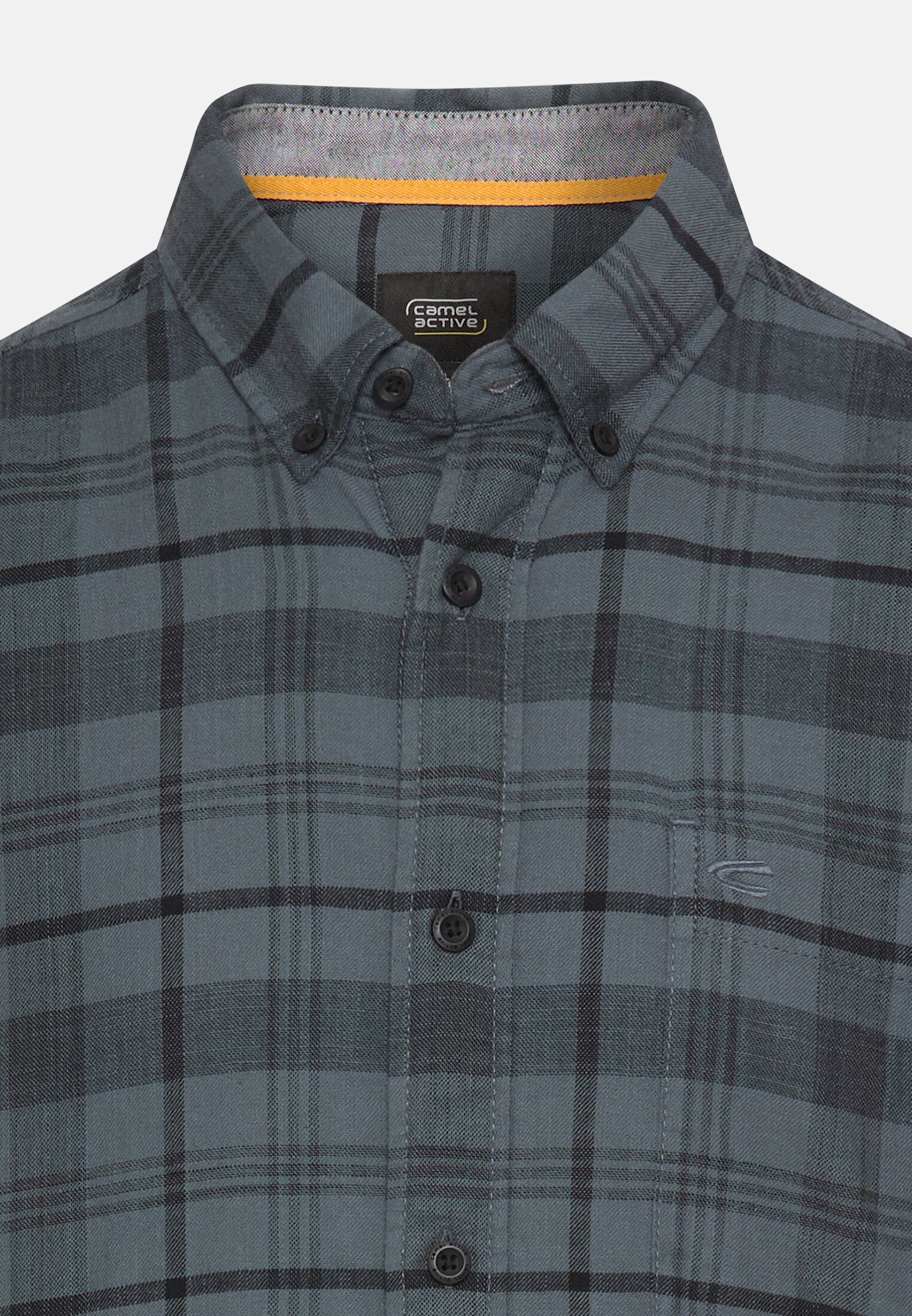 Men Long-sleeve shirt with chest pocket Dark Blue-Yellow front close