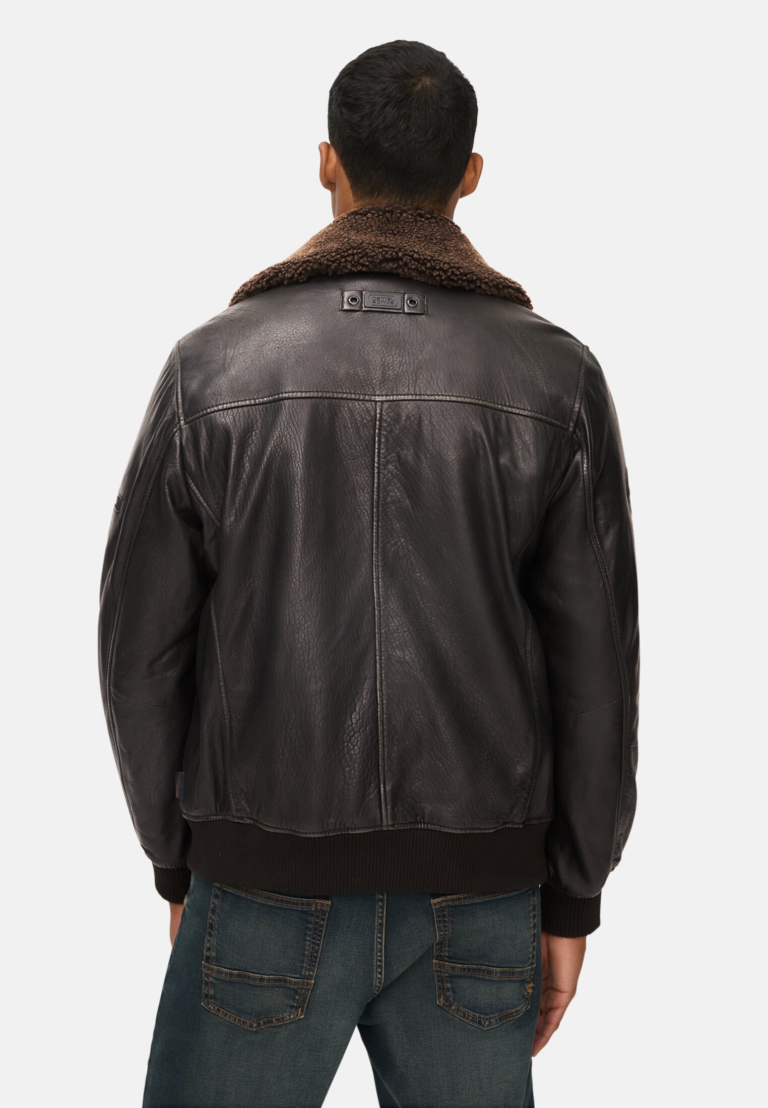 Men Leather jacket with inside pockets Black worn back