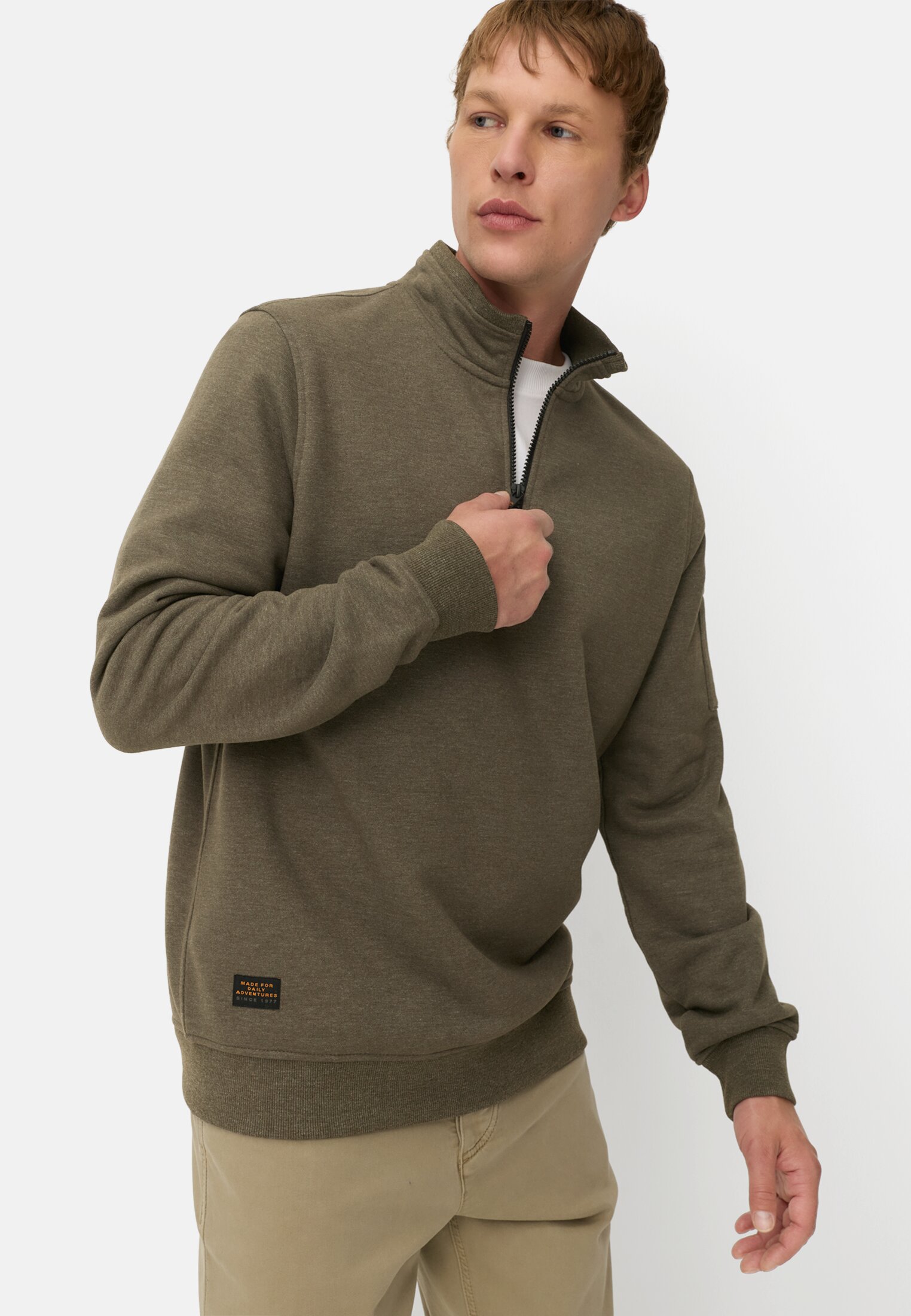 Men Sweatshirt with Troyer collar Green worn emotional