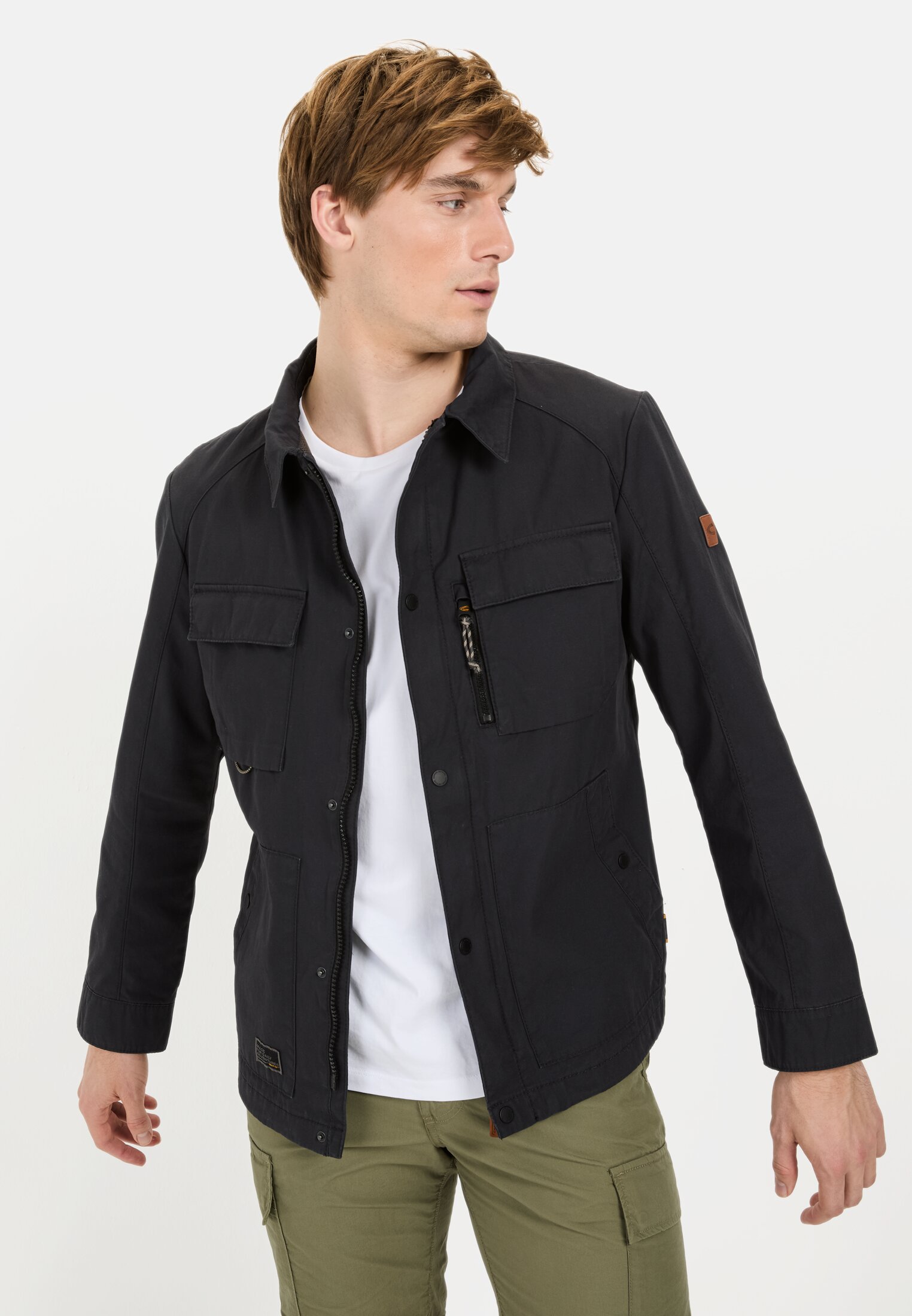 Men Blouson with multi-pocket design Dark Blue worn front