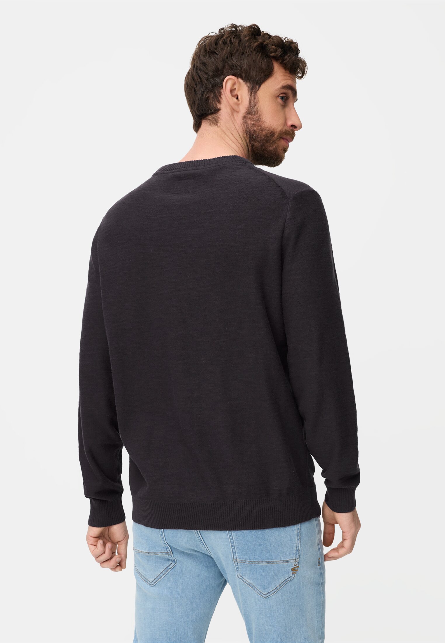 Heren Gebreide trui van puur katoen Donkerblauw gedragen achter