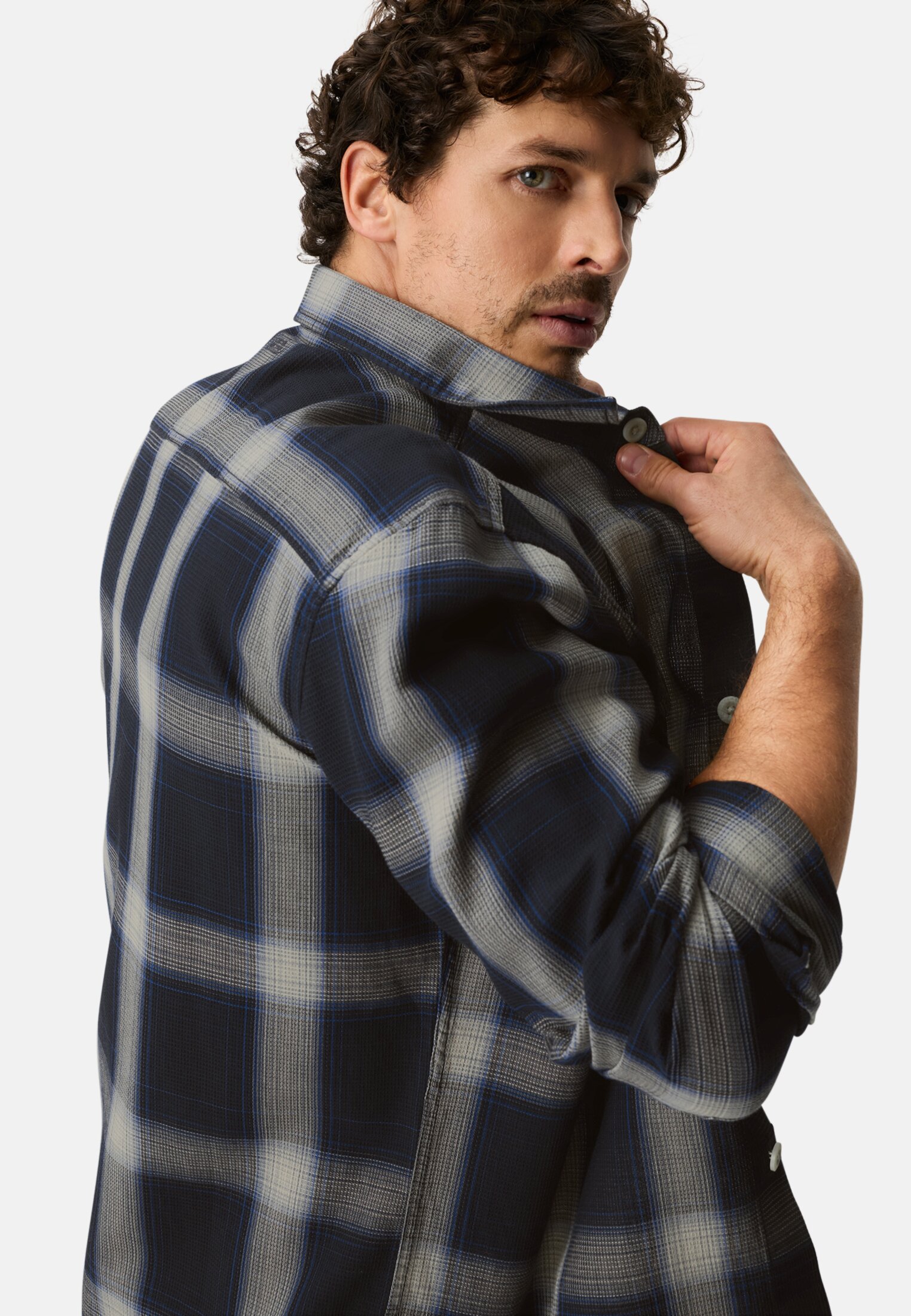 Heren Langarmshirt van puur katoen Marineblauw gedragen emotional 