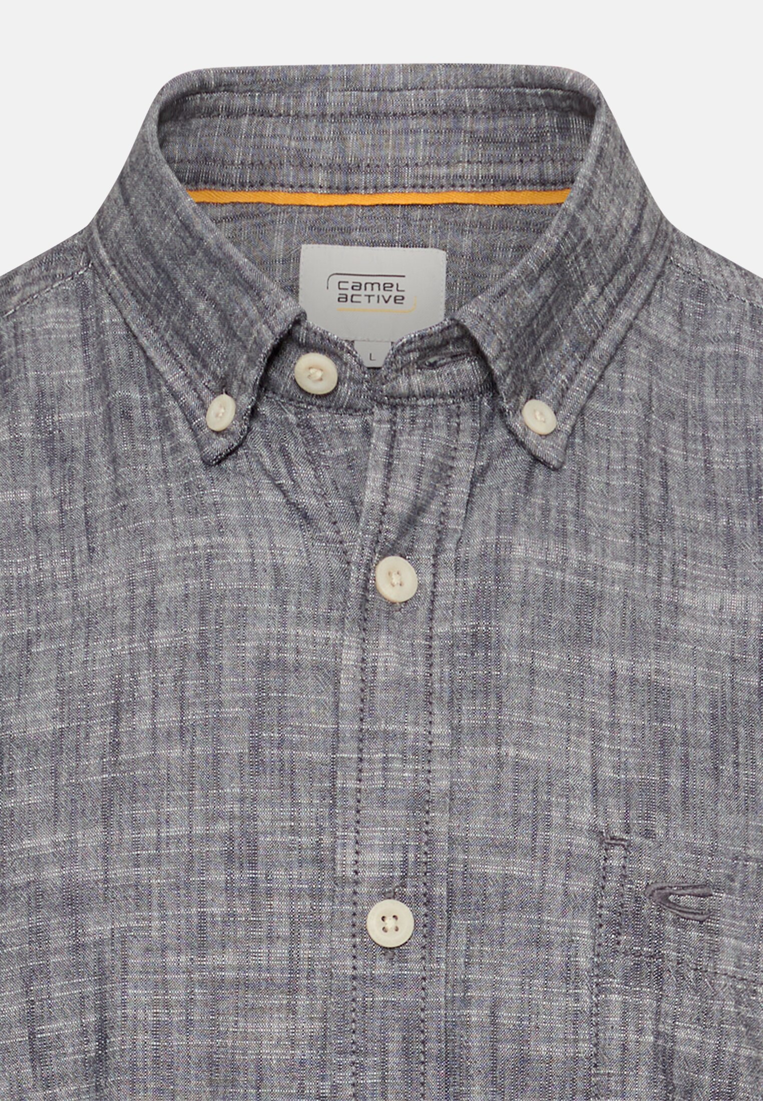 Herren Meliertes Kurzarmhemd aus reiner Baumwolle Dunkelblau vorne nah