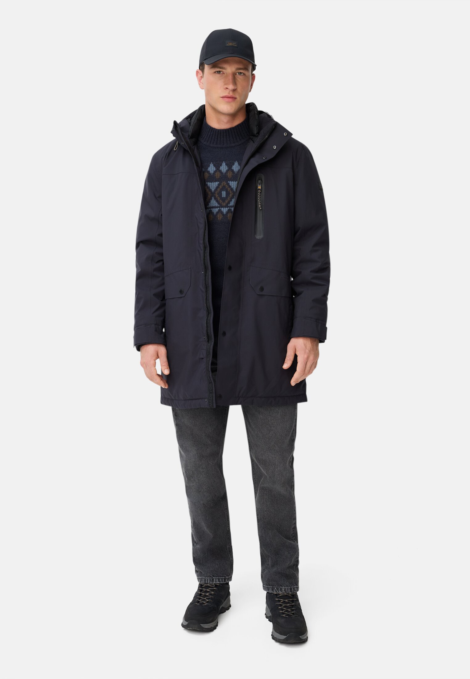 Men teXXXactive® coat with hood Navy blue worn front full body