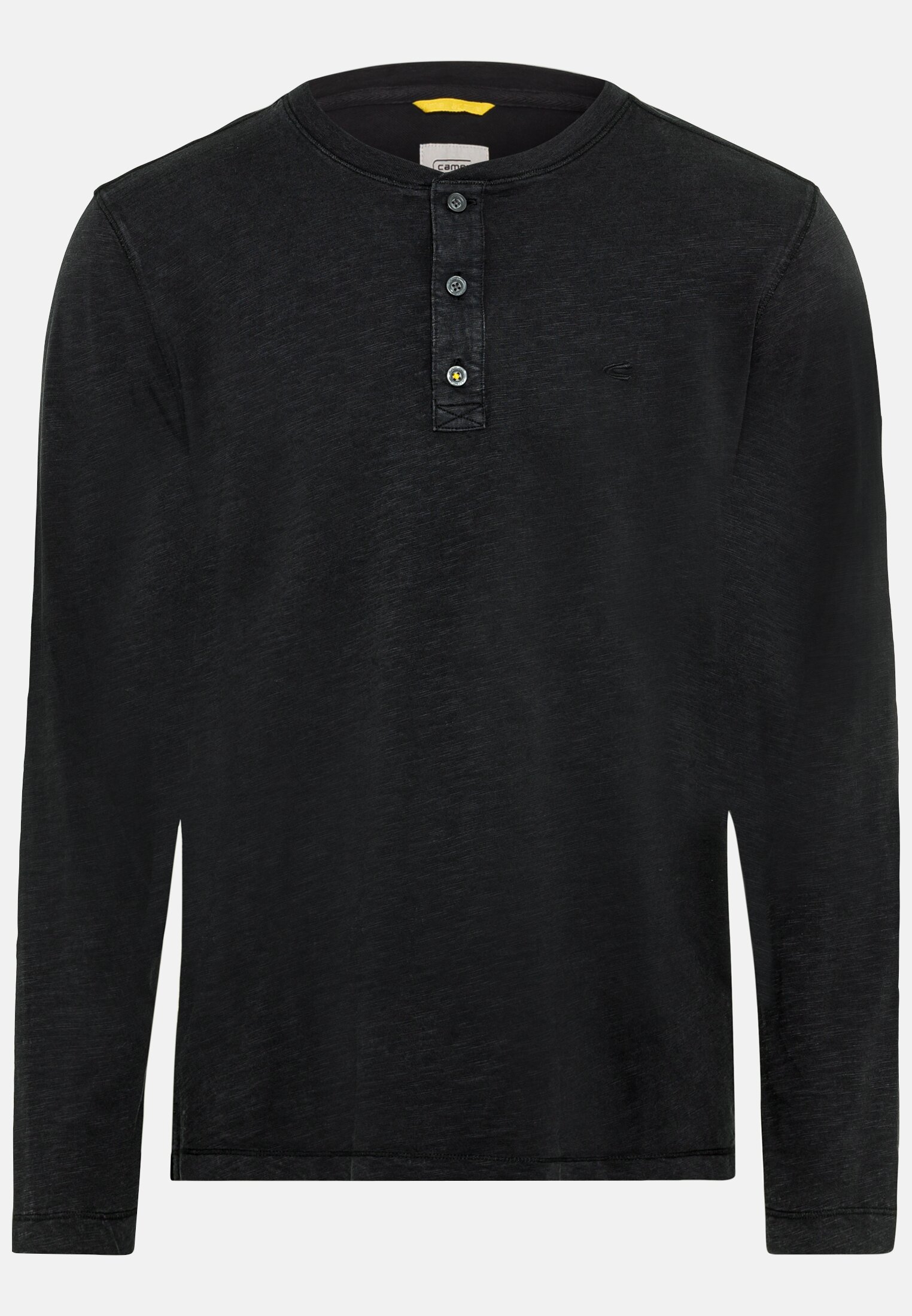 Men Lightweight long-sleeved shirt with henley collar in pure organic cotton Black frontal front