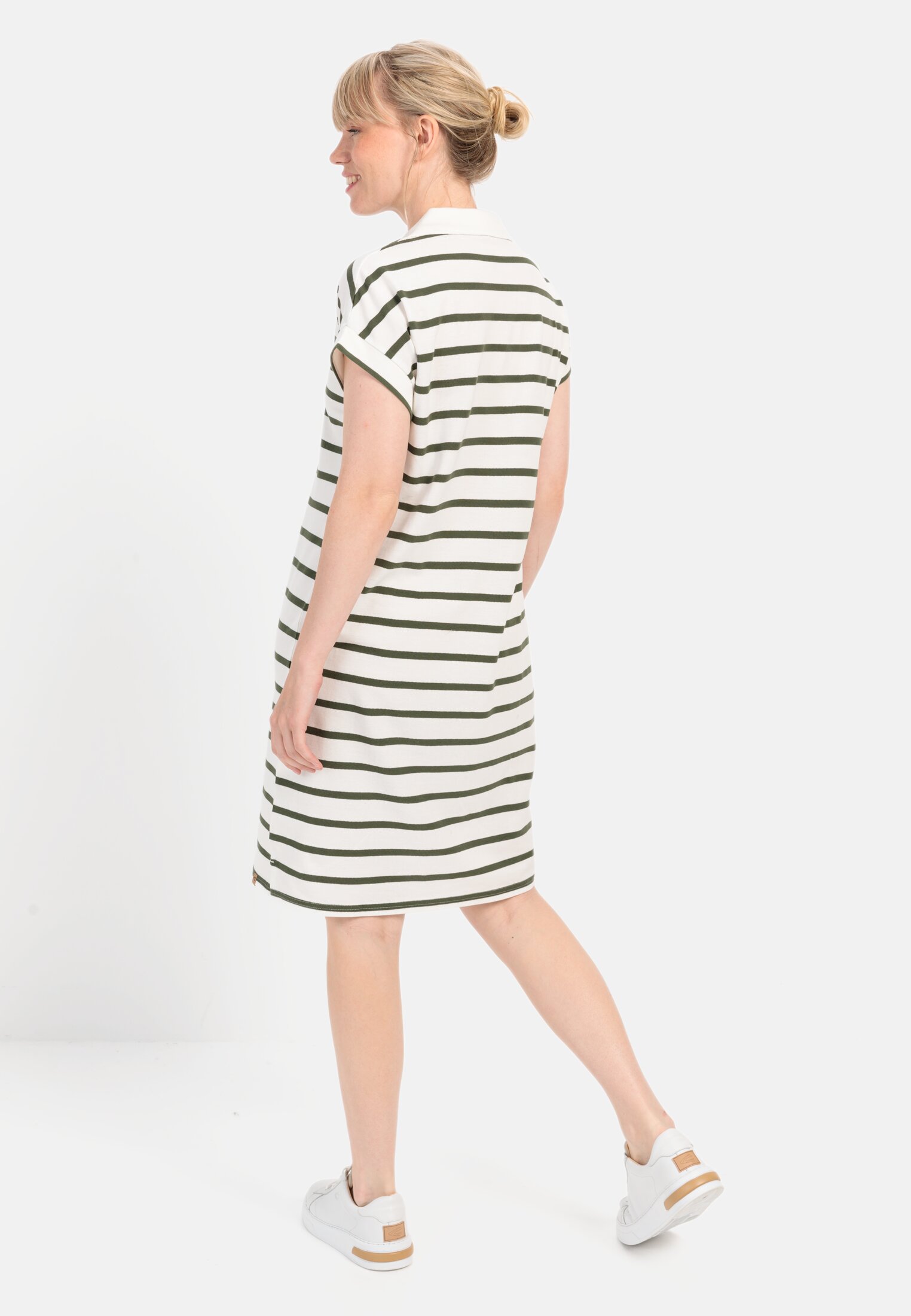 Women Piqué polo dress made from certified organic cotton Olive-White worn back