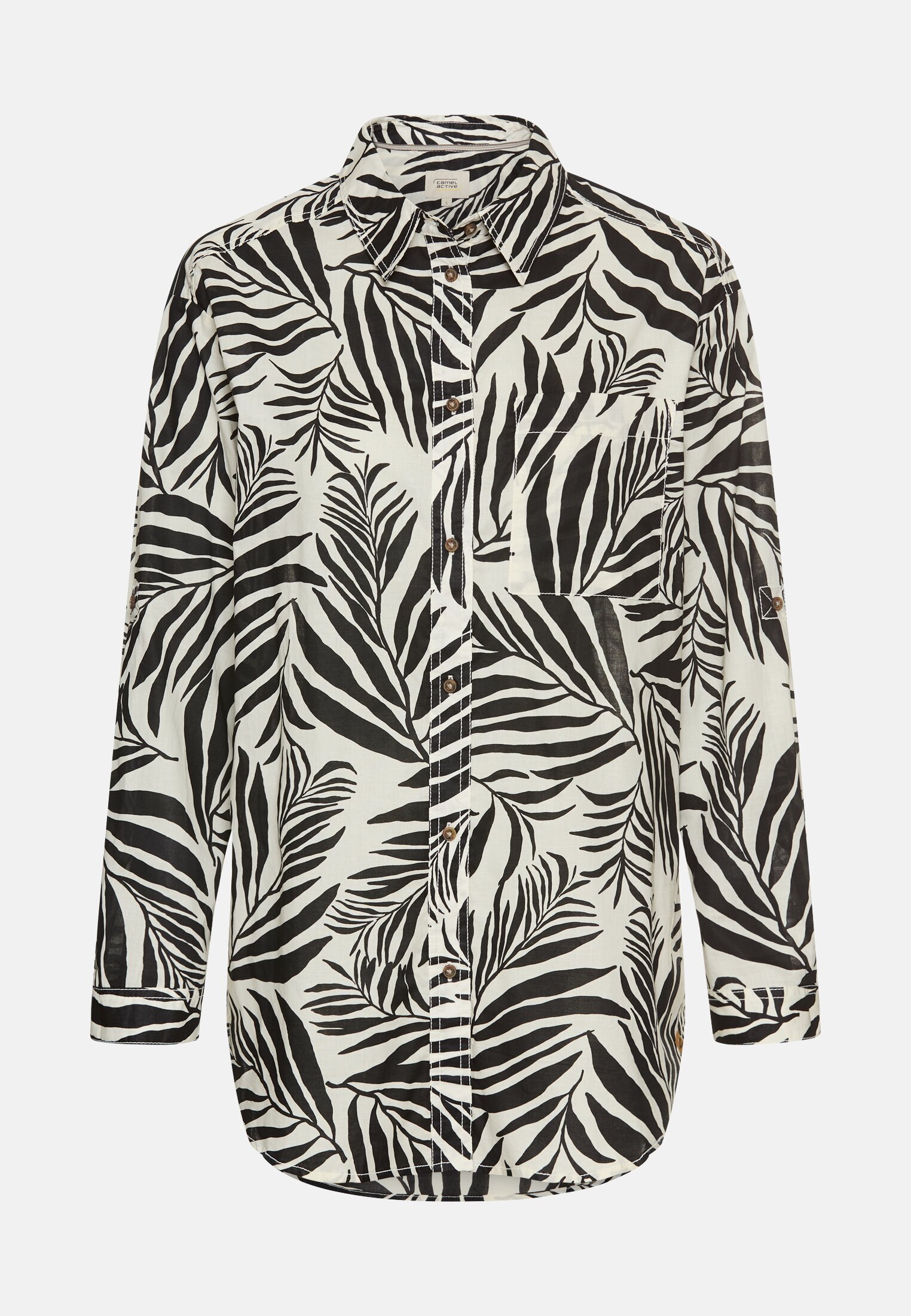 camelactive_Bluse_AOP_309792-5S52-98_0G Women Shirt blouse with floral print made of cotton Black frontal front