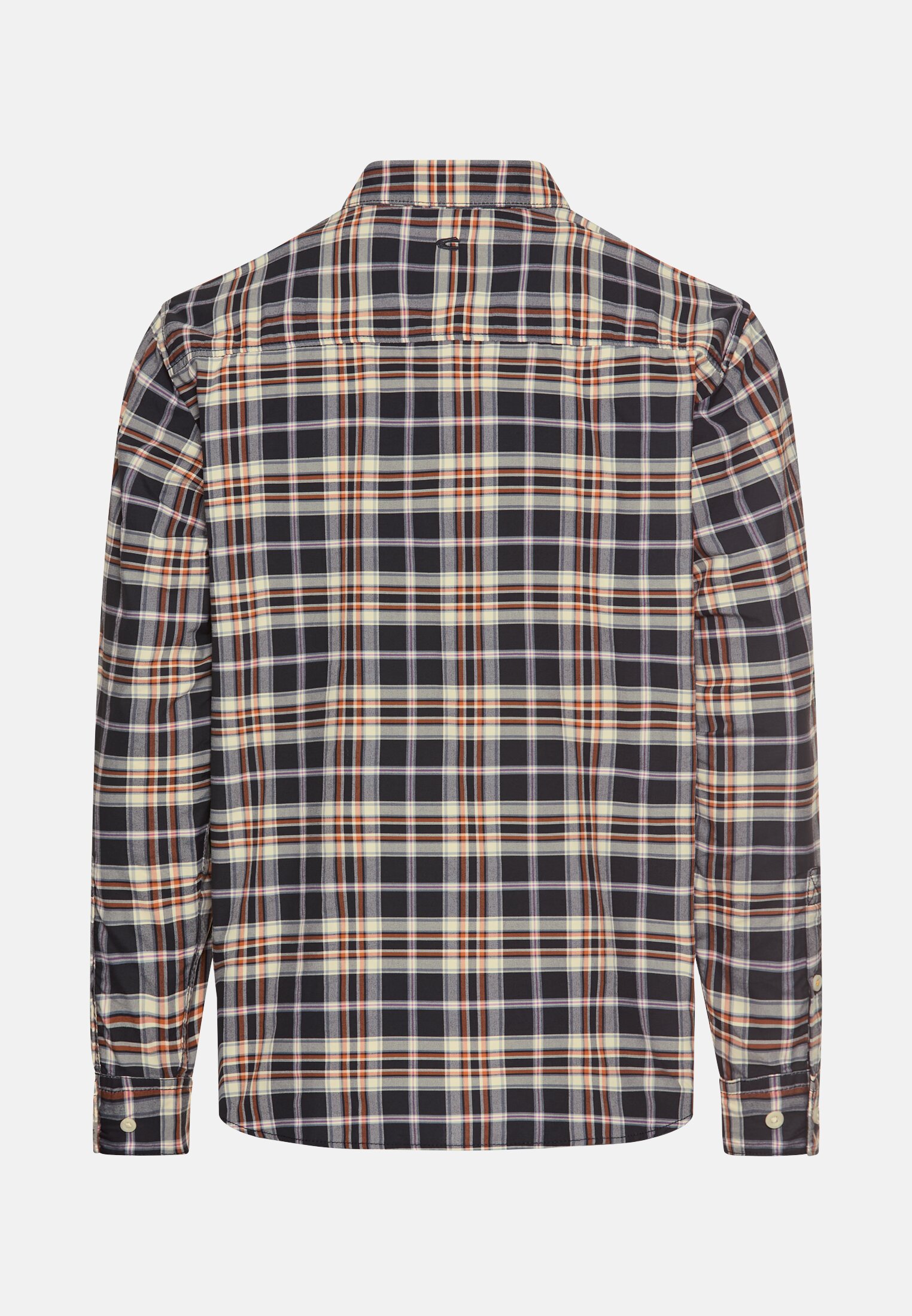 Herren Langarm Shirt aus reiner Baumwolle mit Knopfkragen und Brusttaschen Zimt frontal hinten