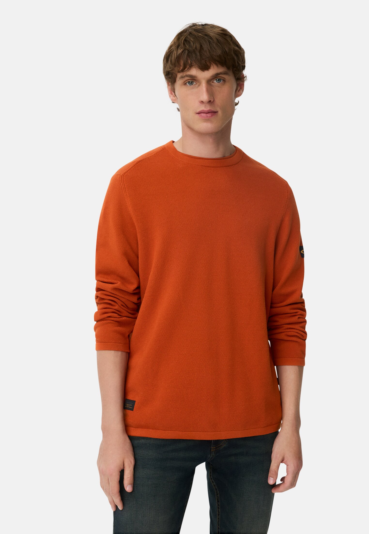 Herren Pullover aus reiner Baumwolle Zimt getragen vorn