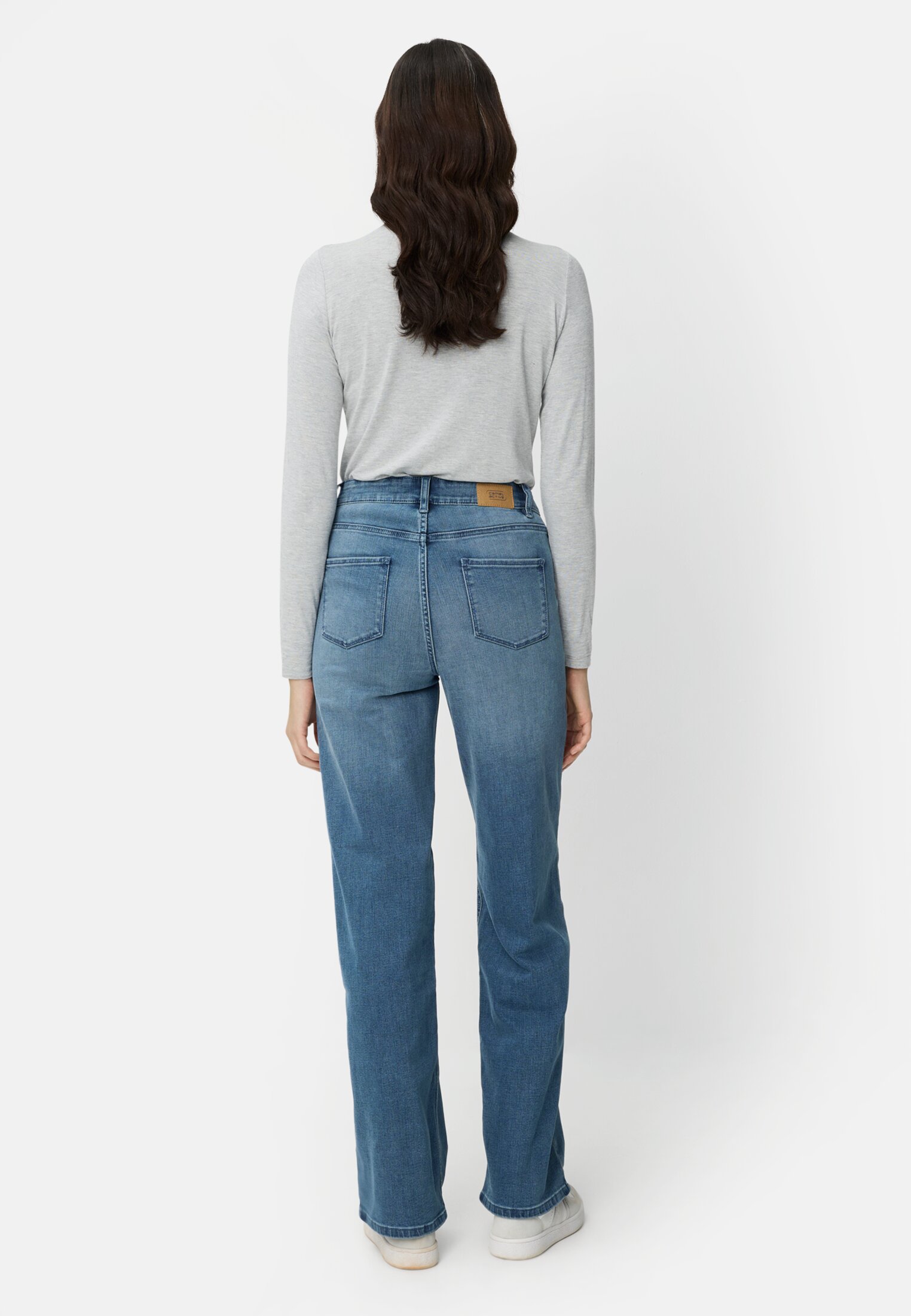 Women 5-point wide-leg trousers Dark blue worn back