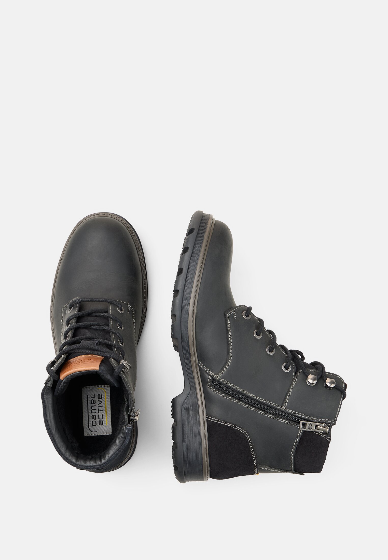 Herren Leder Boot mit warmem Schaffellfutter Schwarz frontal oben