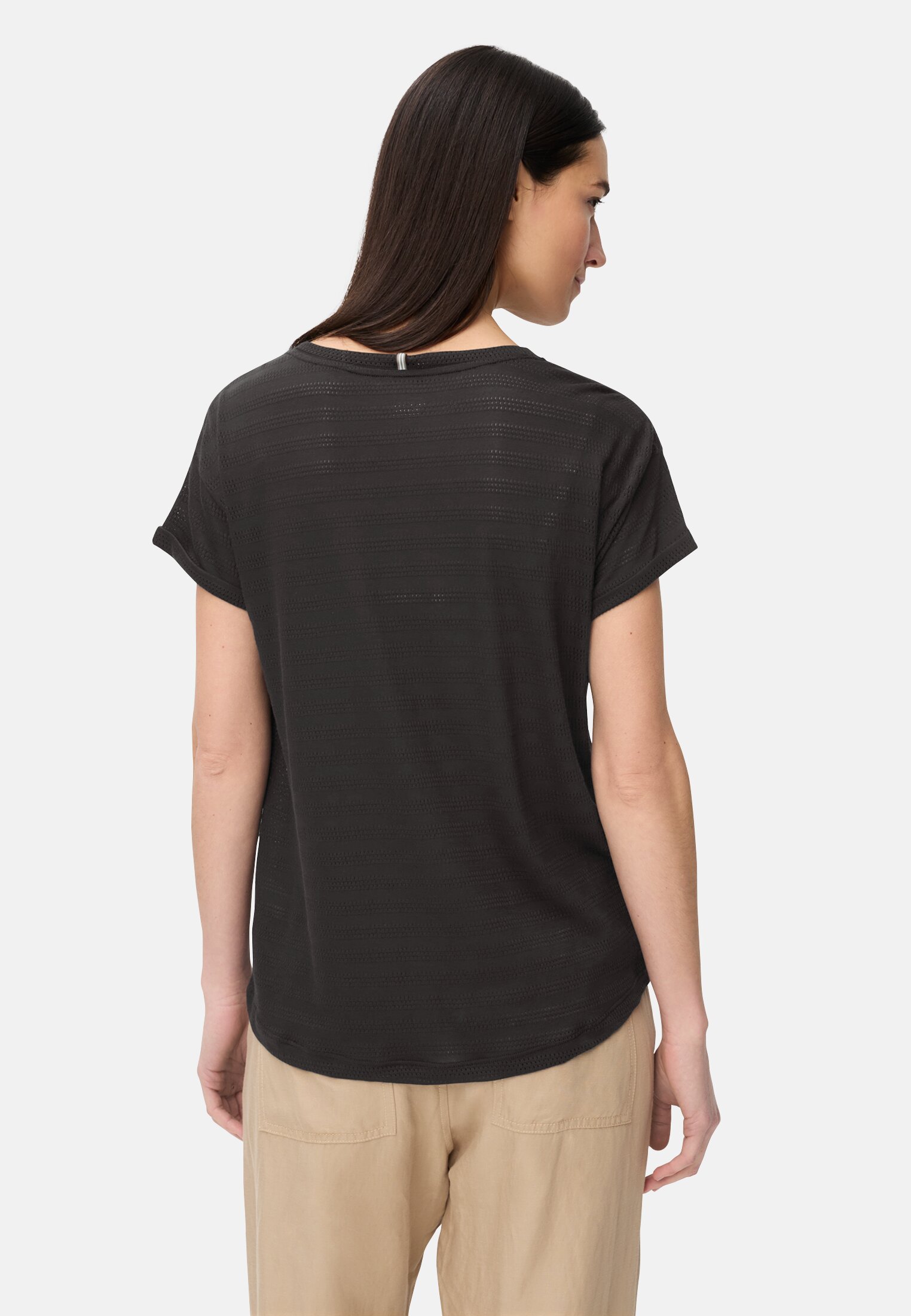 Women T-shirt with crew neck made from pure cotton Caviar worn back