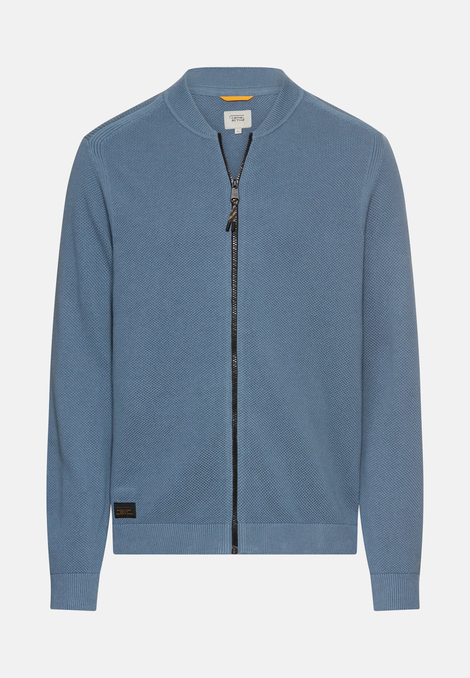 Men Bomber style cardigan Stone blue frontal front