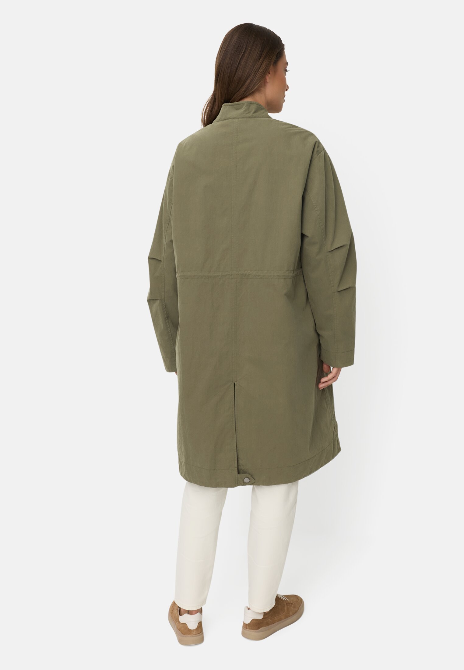Vrouwen Oversized jas met trekkoord in de taille Donkergroen gedragen achter