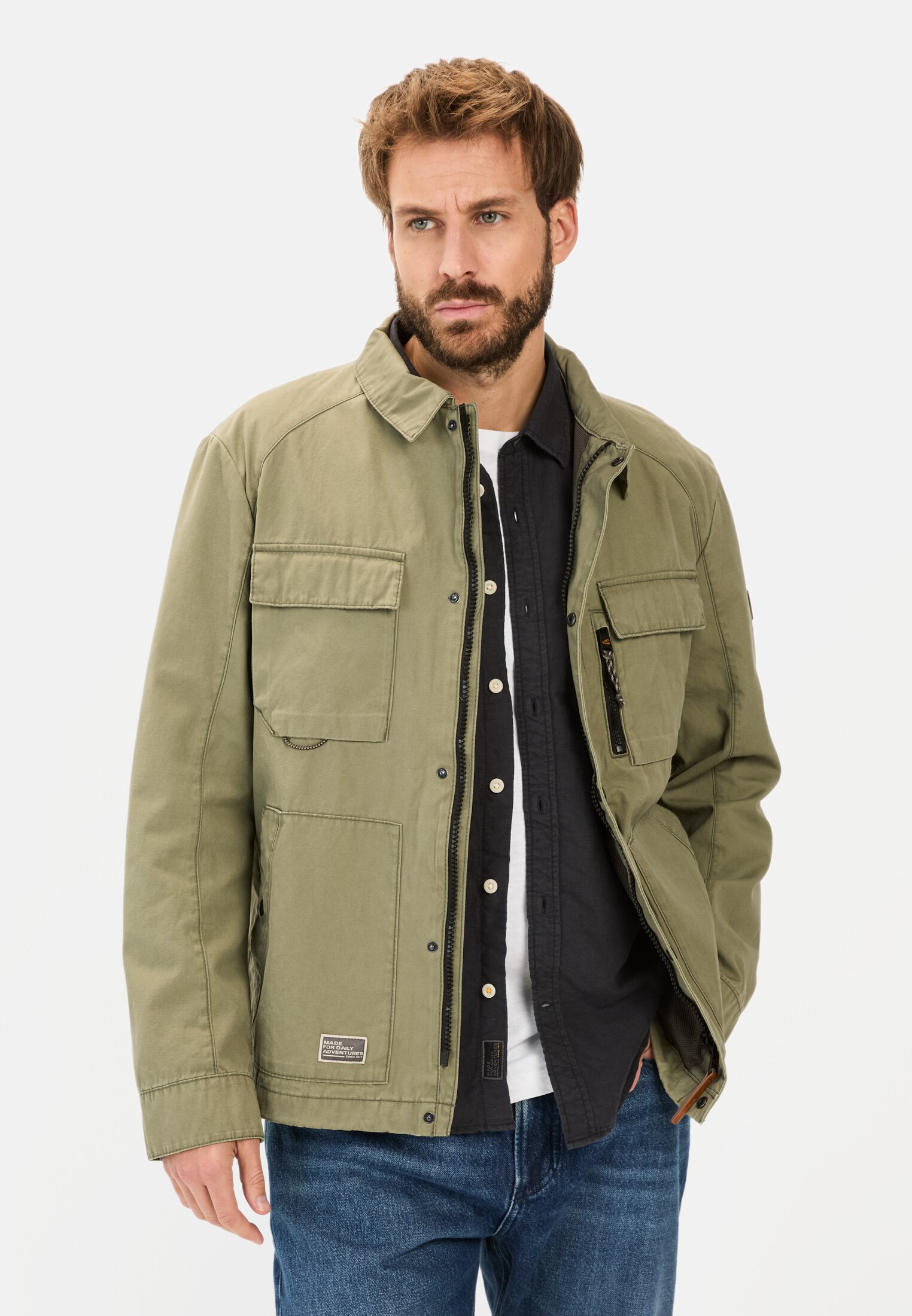 Men Blouson with multi-pocket design Dark Green worn front