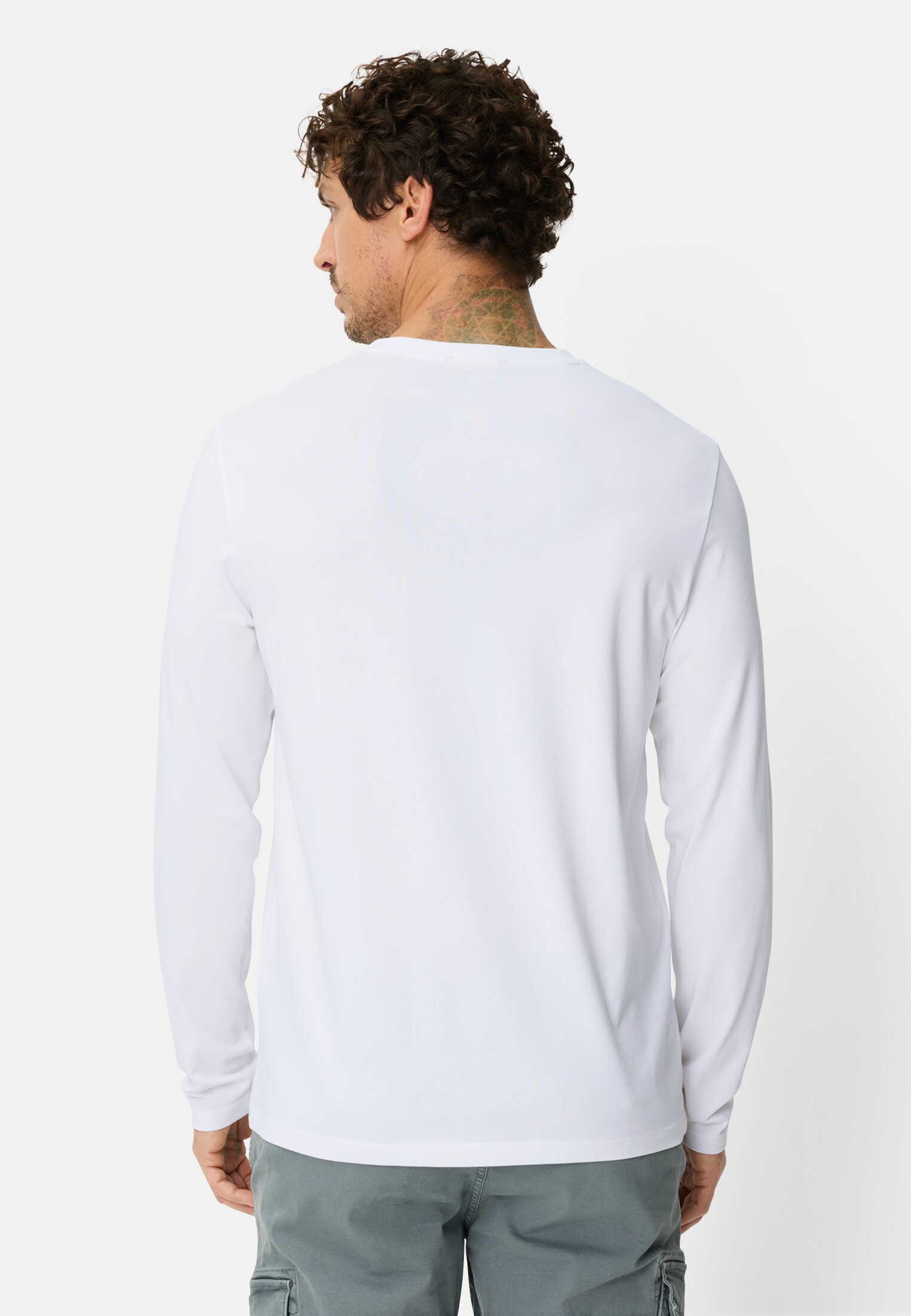 Men fleXXXactive® Long Sleeve Shirt with Crew Neck White worn back