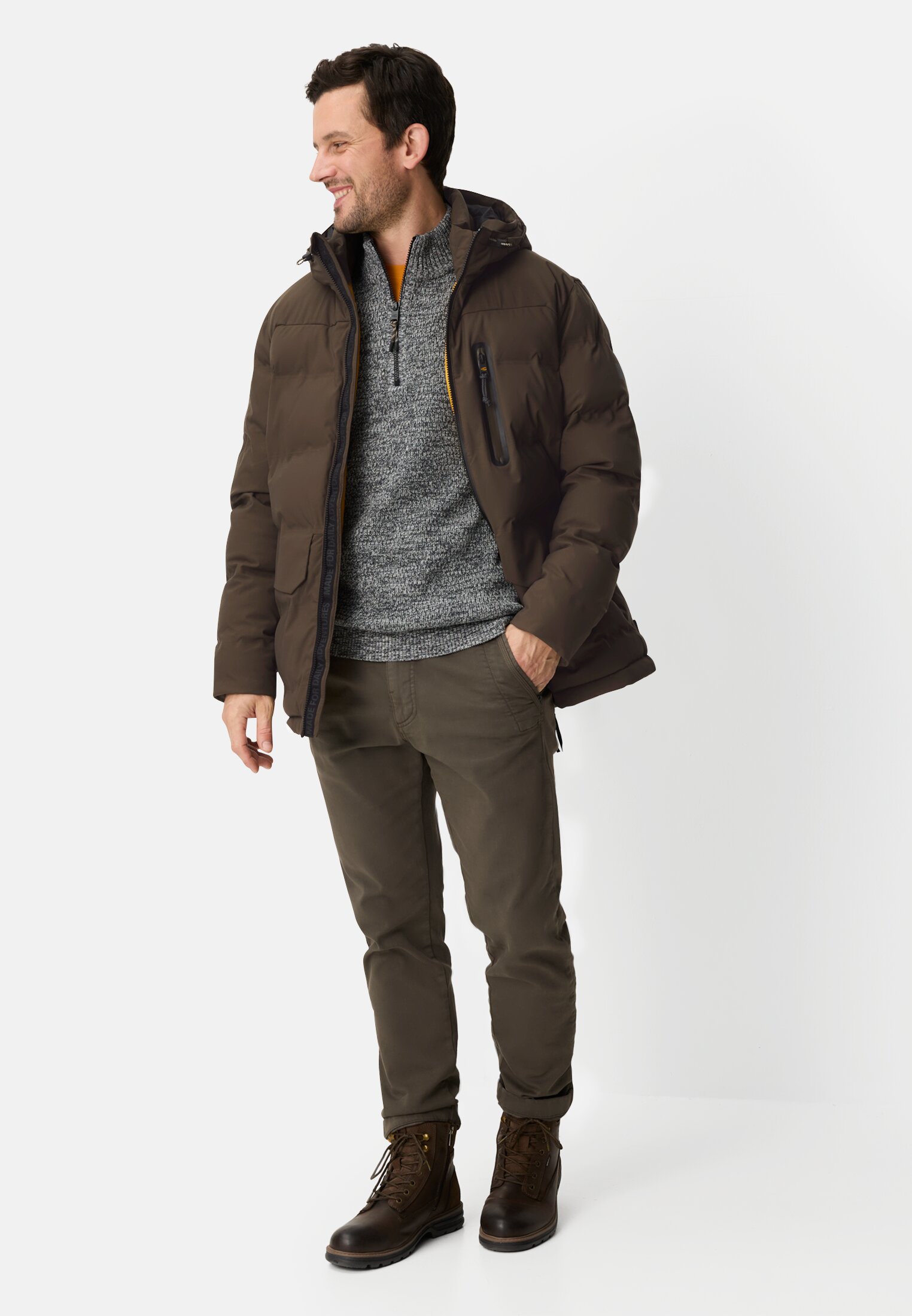 Men teXXXactive®  Functional jacket with adjustable hem and hood Dark brown worn front full body