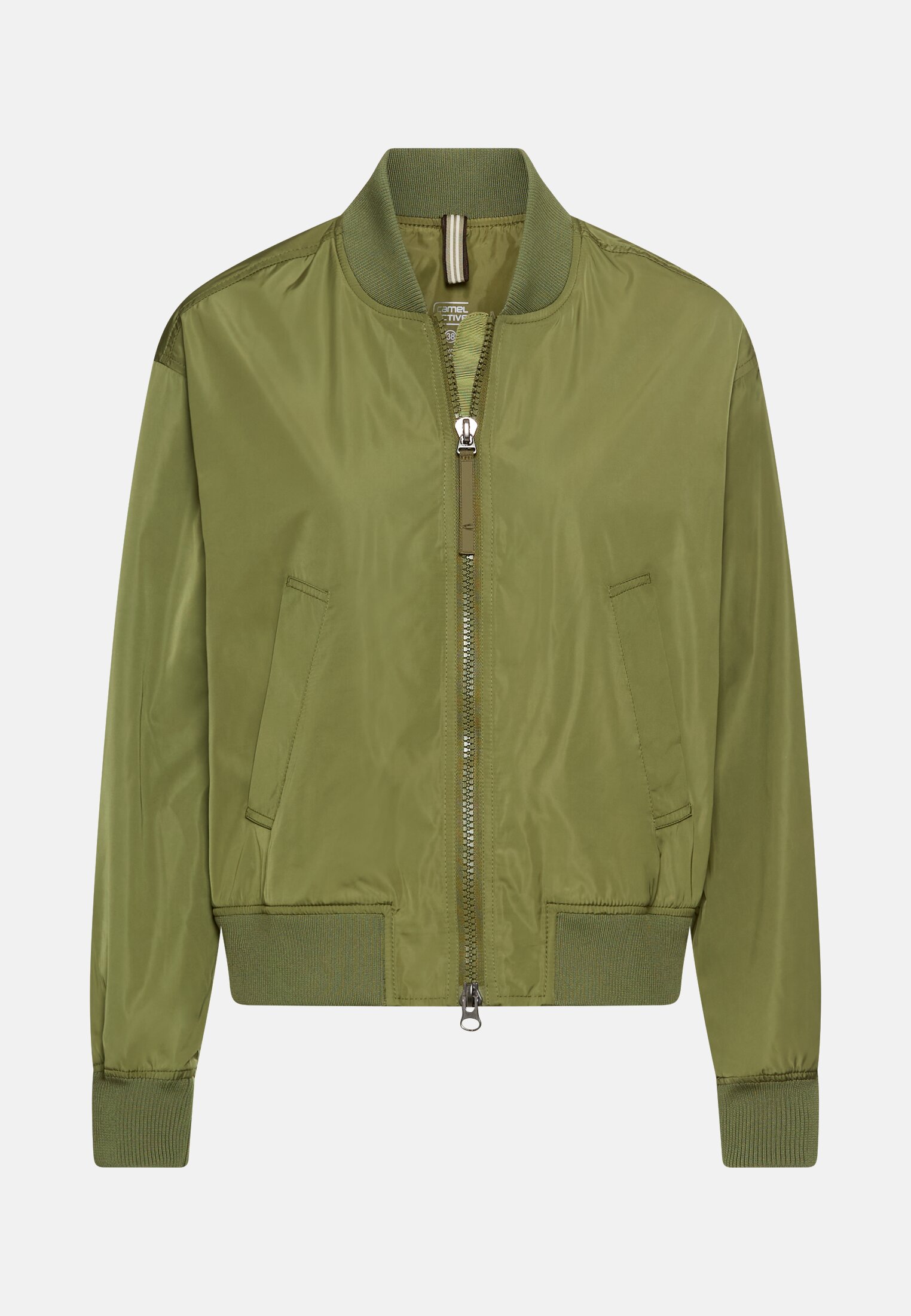 Women Bomber jacket with 2-way zipper Olive frontal front