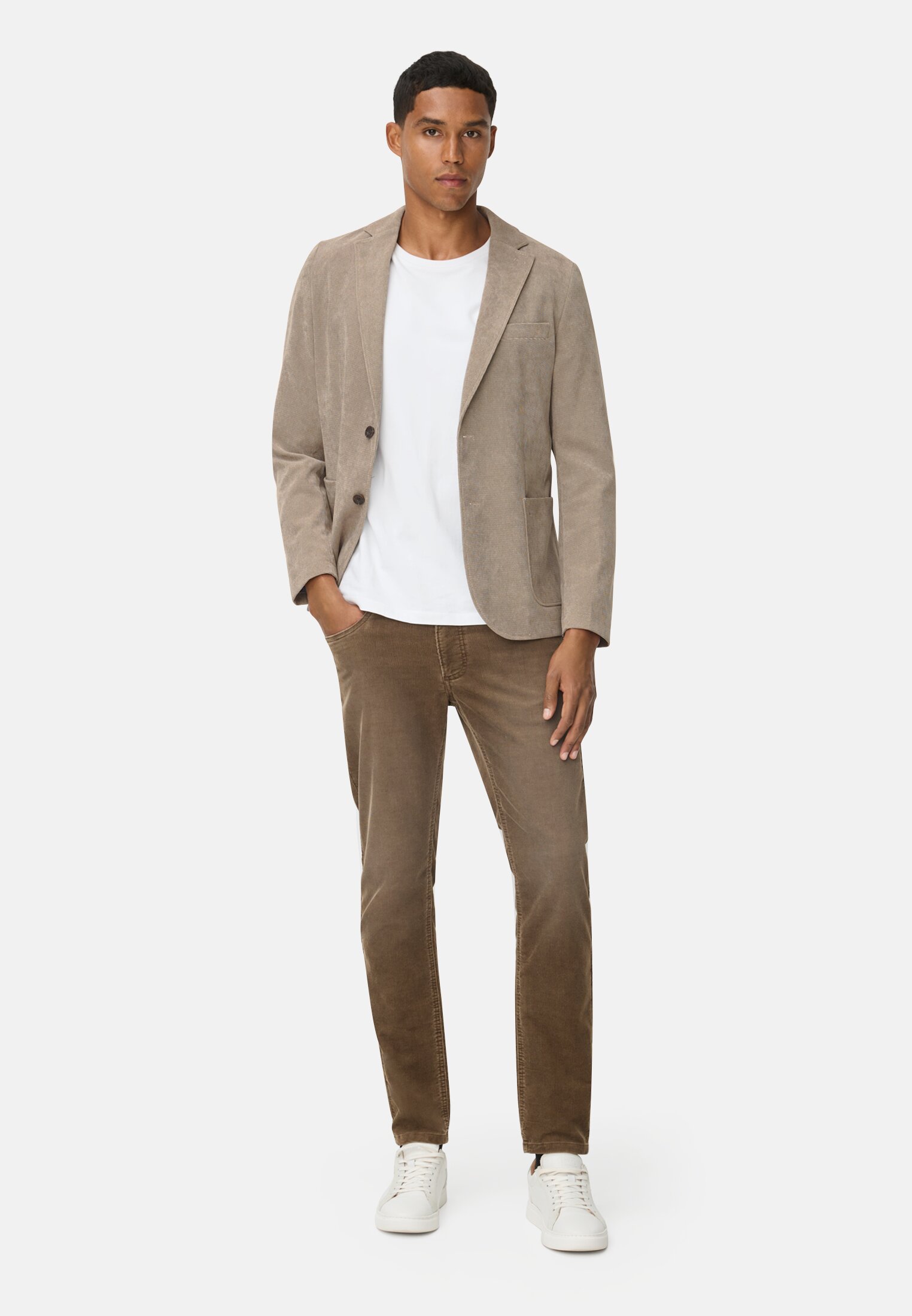 Men Jacket with inside pocket and stretch comfort Beige worn front full body