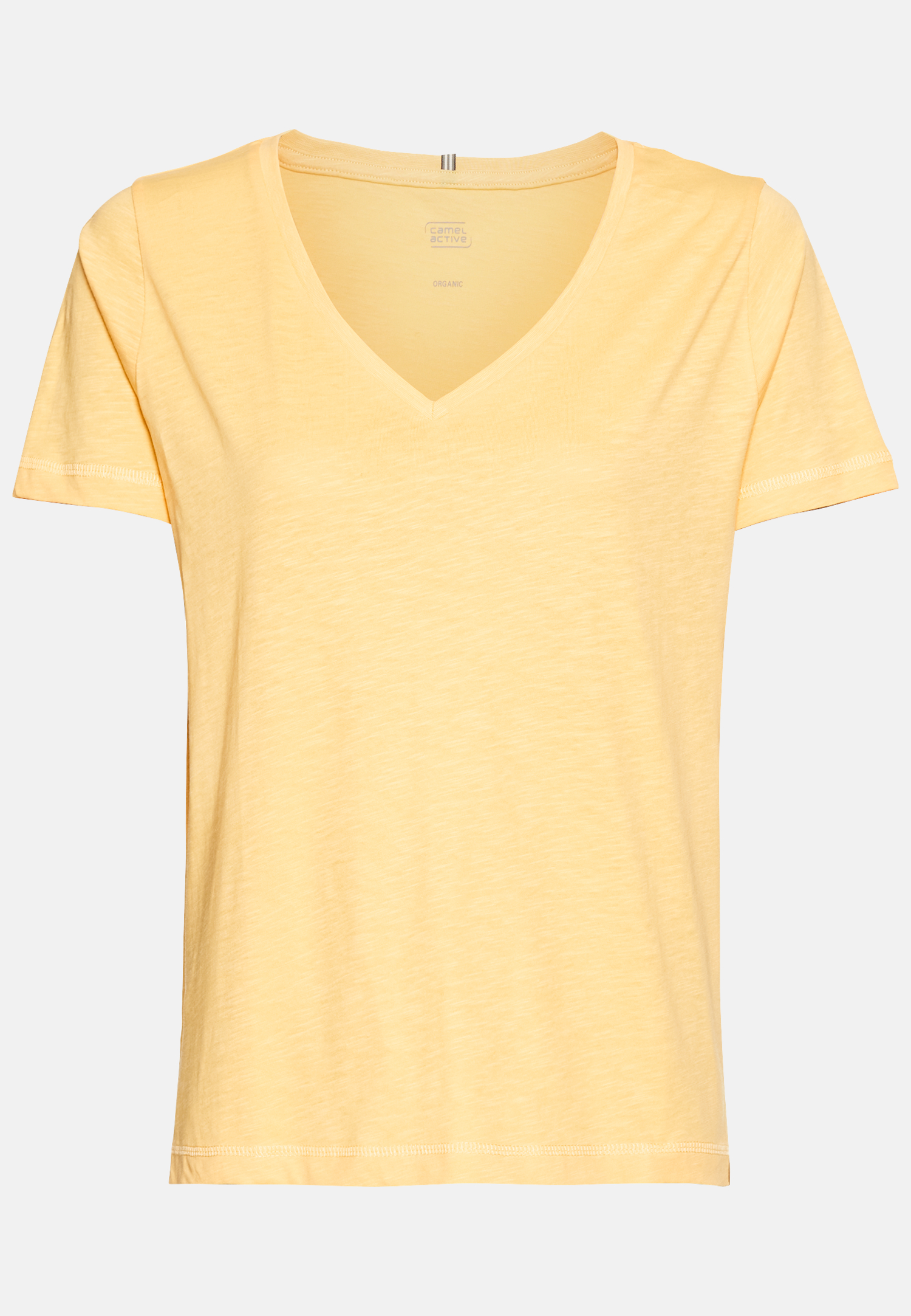 Women V-neck T-shirt made of pure cotton Yellow frontal front