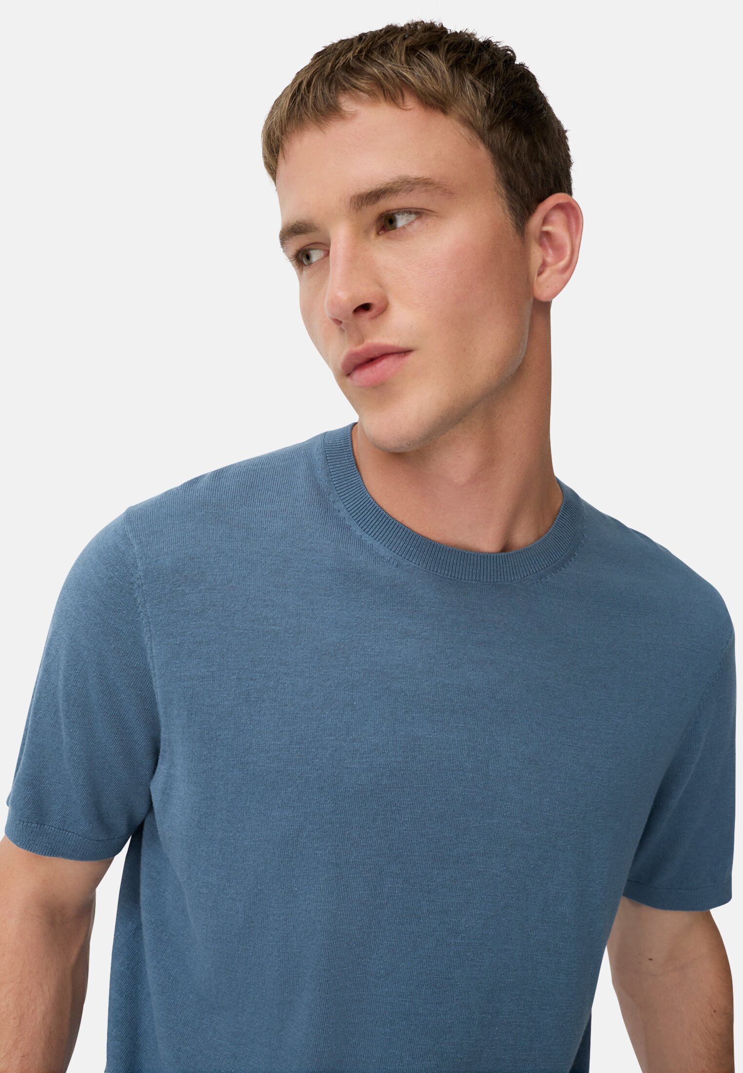 Men Knitted shirt made of pure cotton Stone blue worn emotional
