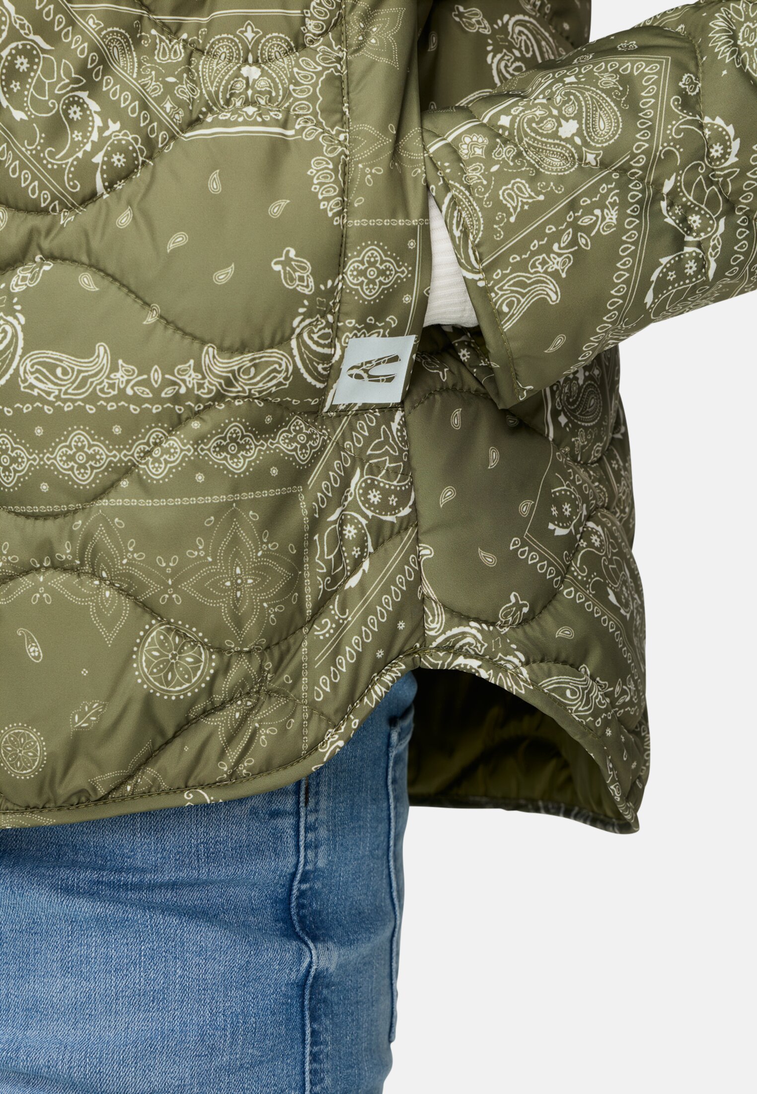 Damen Blouson mit Druckknopfleiste Khaki getragen detailliert nah