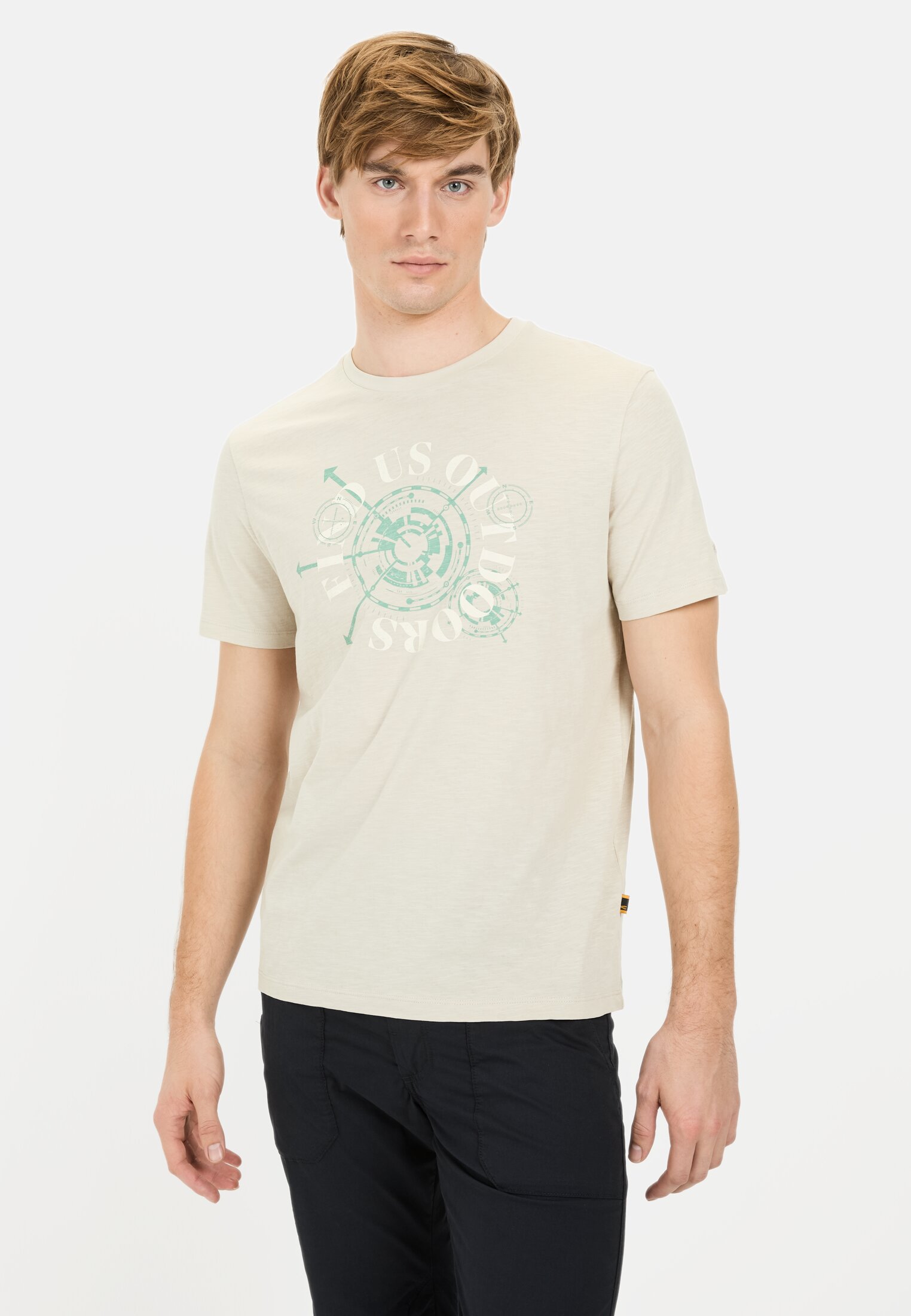 Men T-shirt with print made from organic cotton Beige worn front