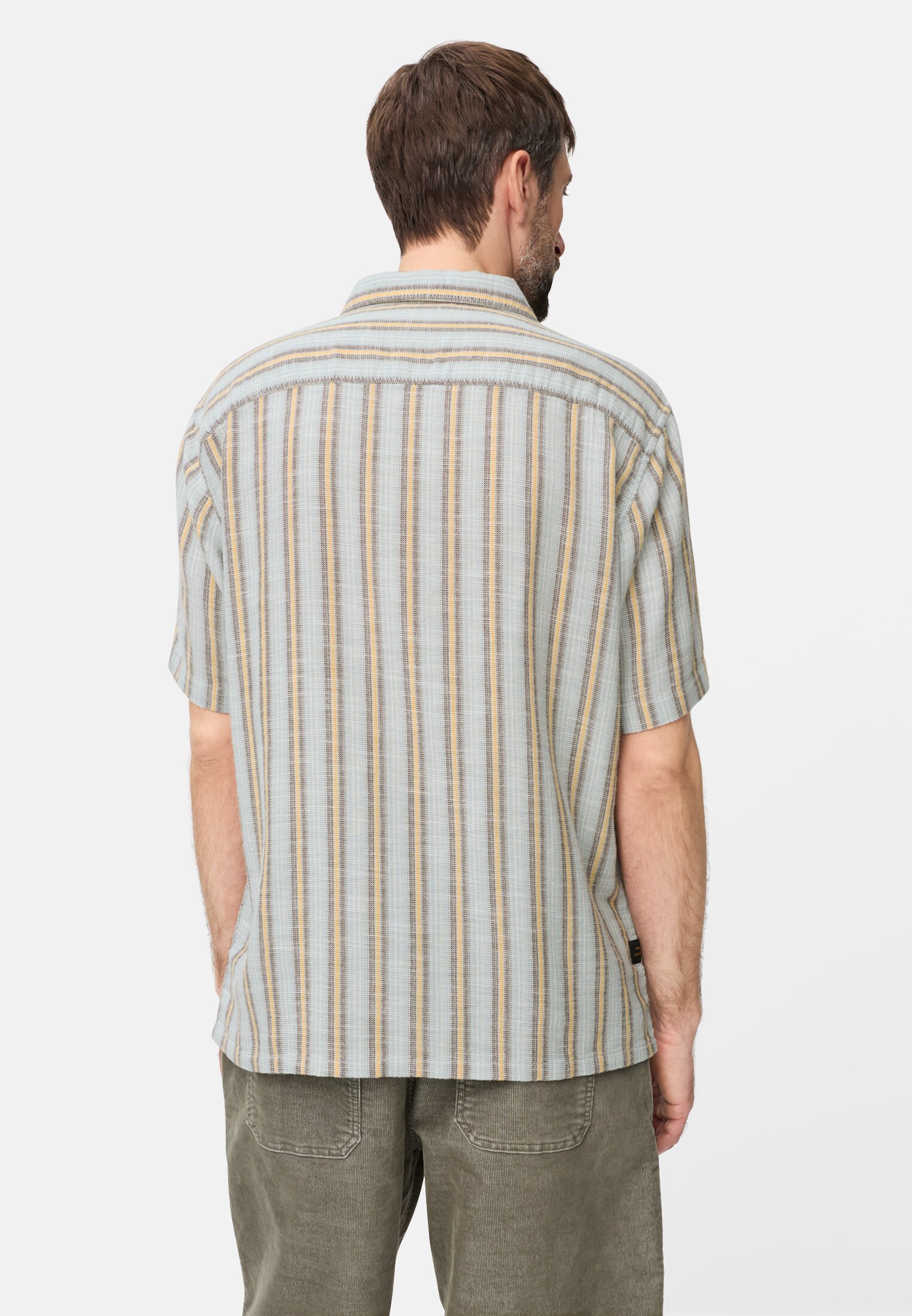 Heren Katoenen hemd met borstzak Waterblauw gedragen achter