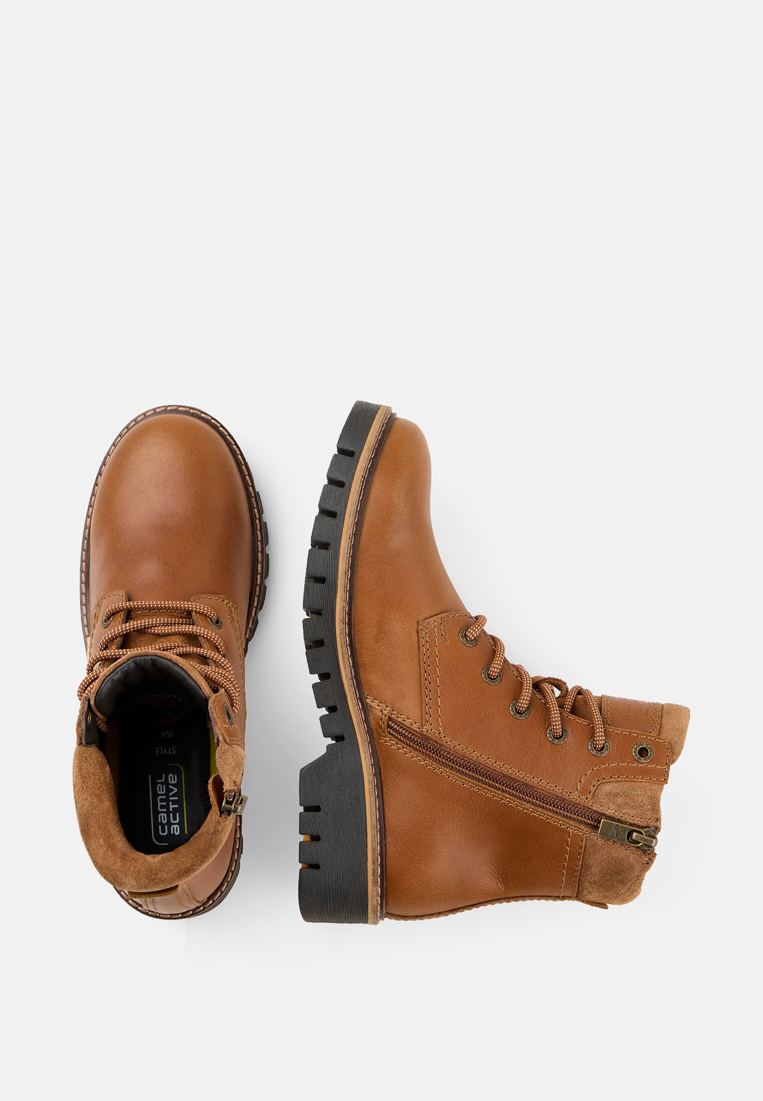 Damen Schnürstiefel mit Profilsohle Hellbraun frontal oben