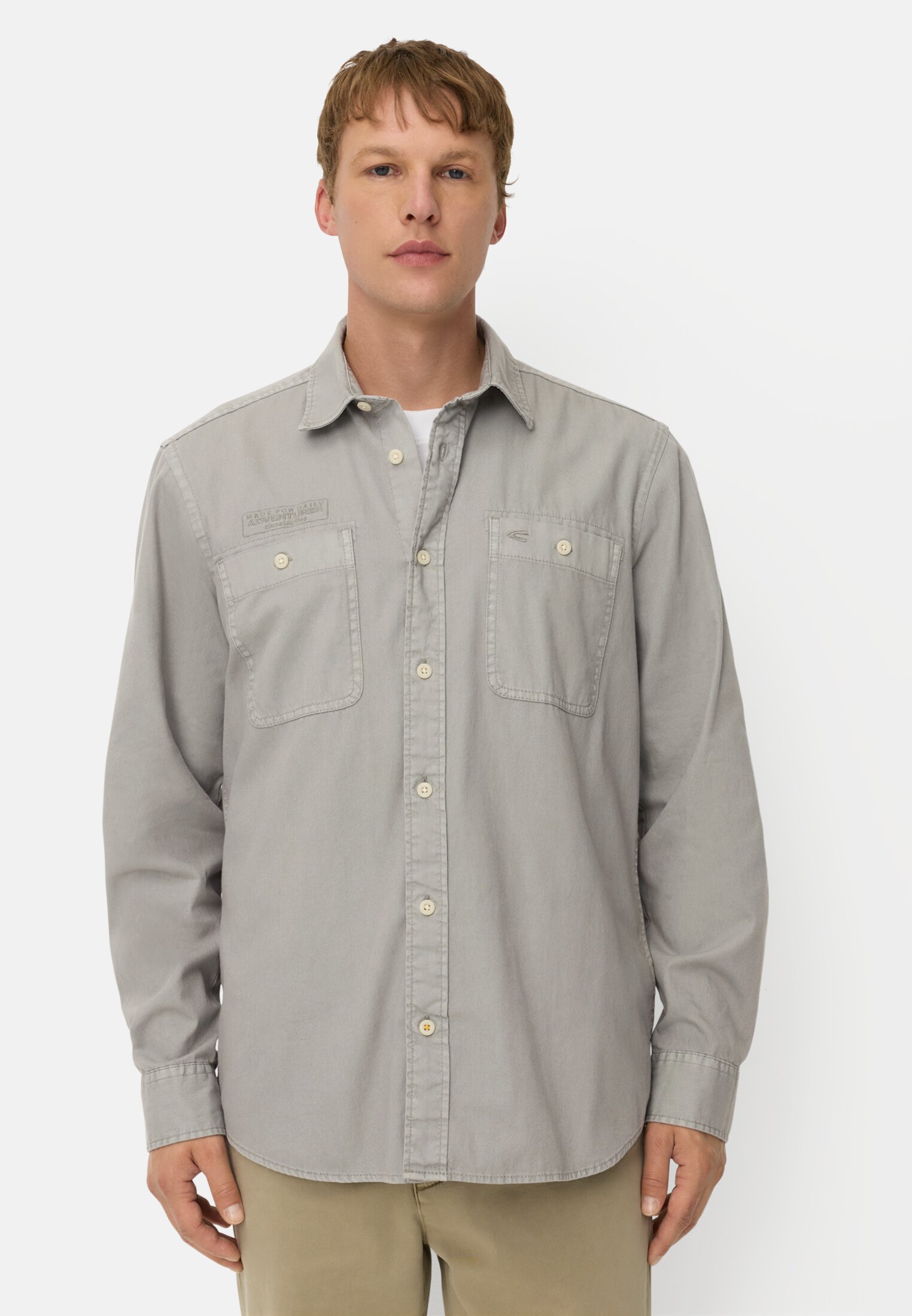 Men Long-sleeve shirt made of sturdy canvas Grey worn front