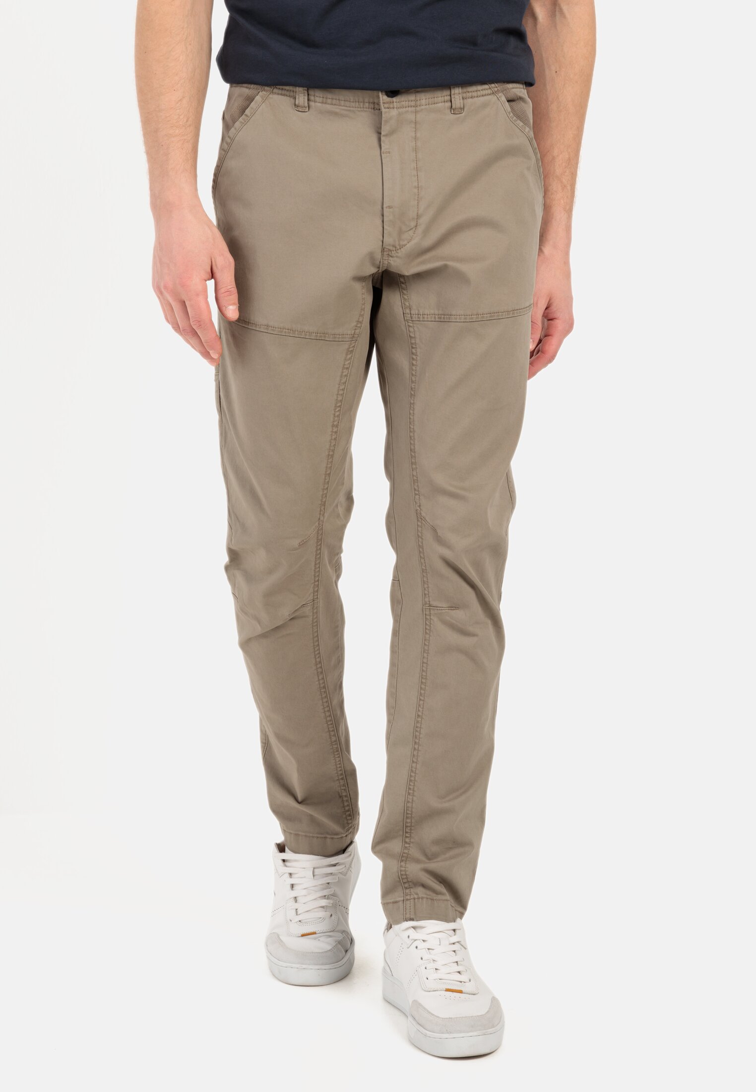 Men Tapered Fit Chino Brown worn front