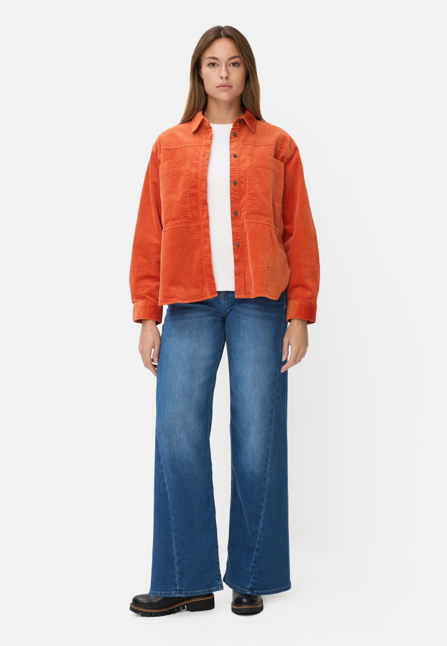 Vrouwen Oversized blouse met overhemdkraag Oranje gedragen voor lichaam compleet