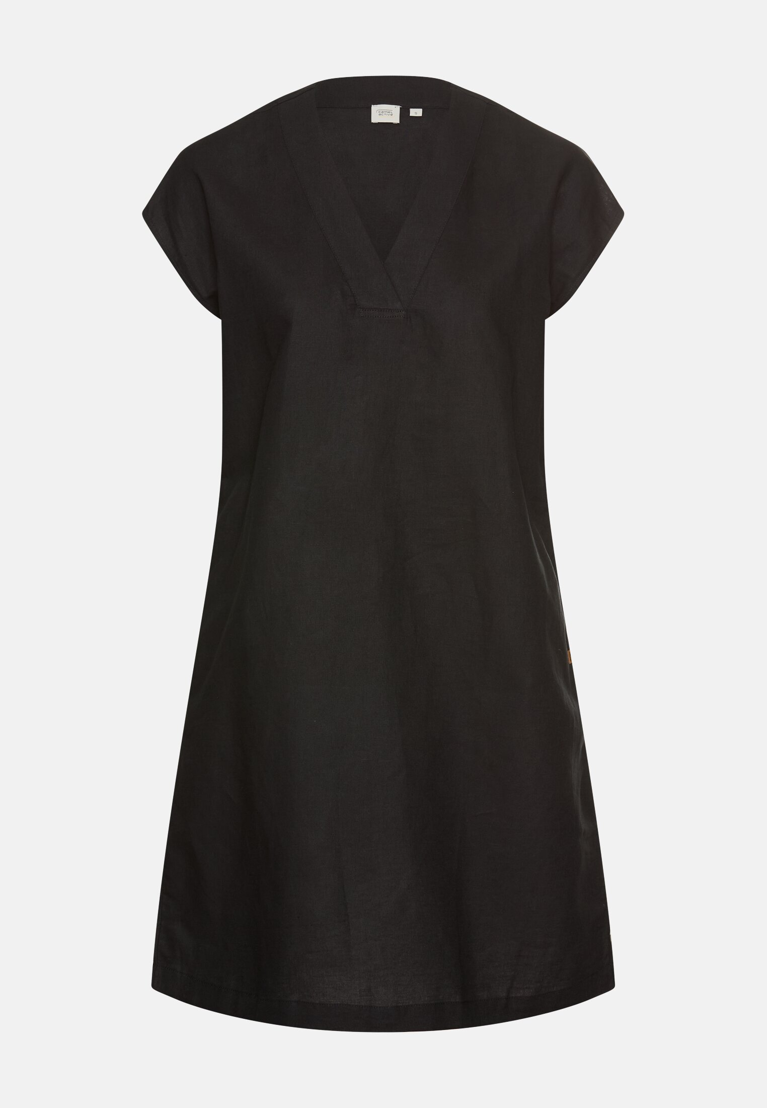 camelactive_Kleid_Caviar_391170-5S76-08_0G Damen Kurzes Sommerkleid mit V-Ausschnitt Schwarz frontal vorn