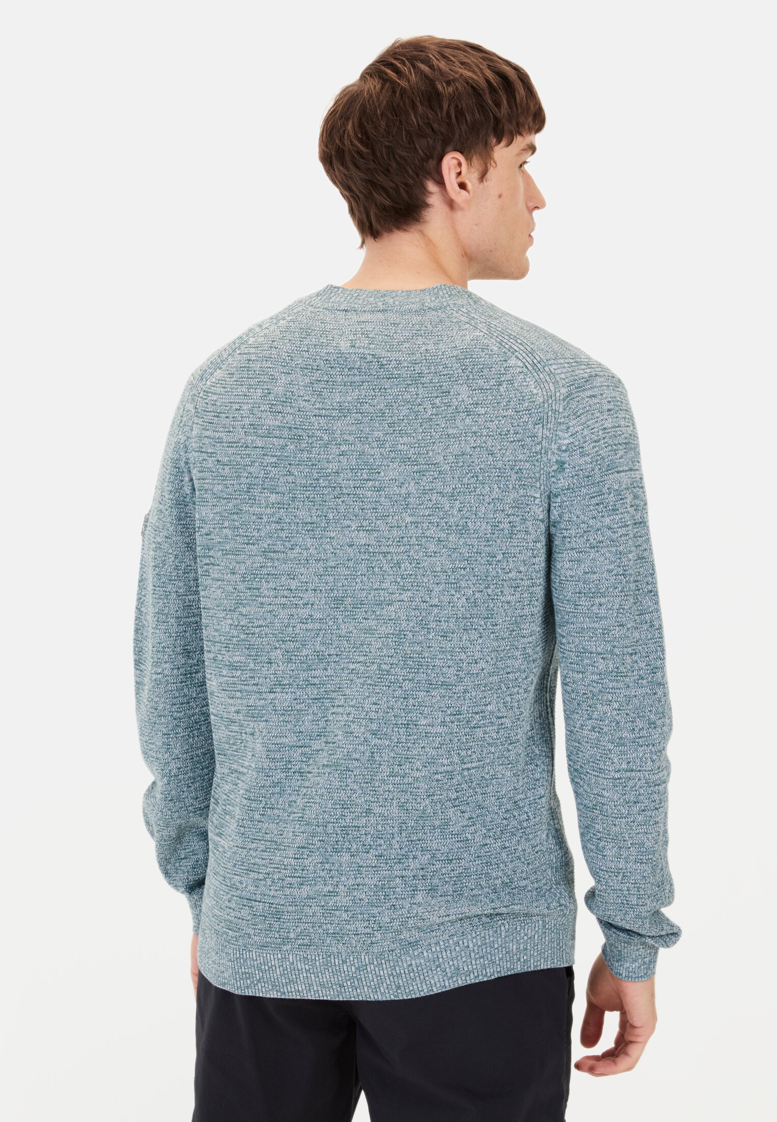 Men Round neck sweater made of cotton Light Blue worn back