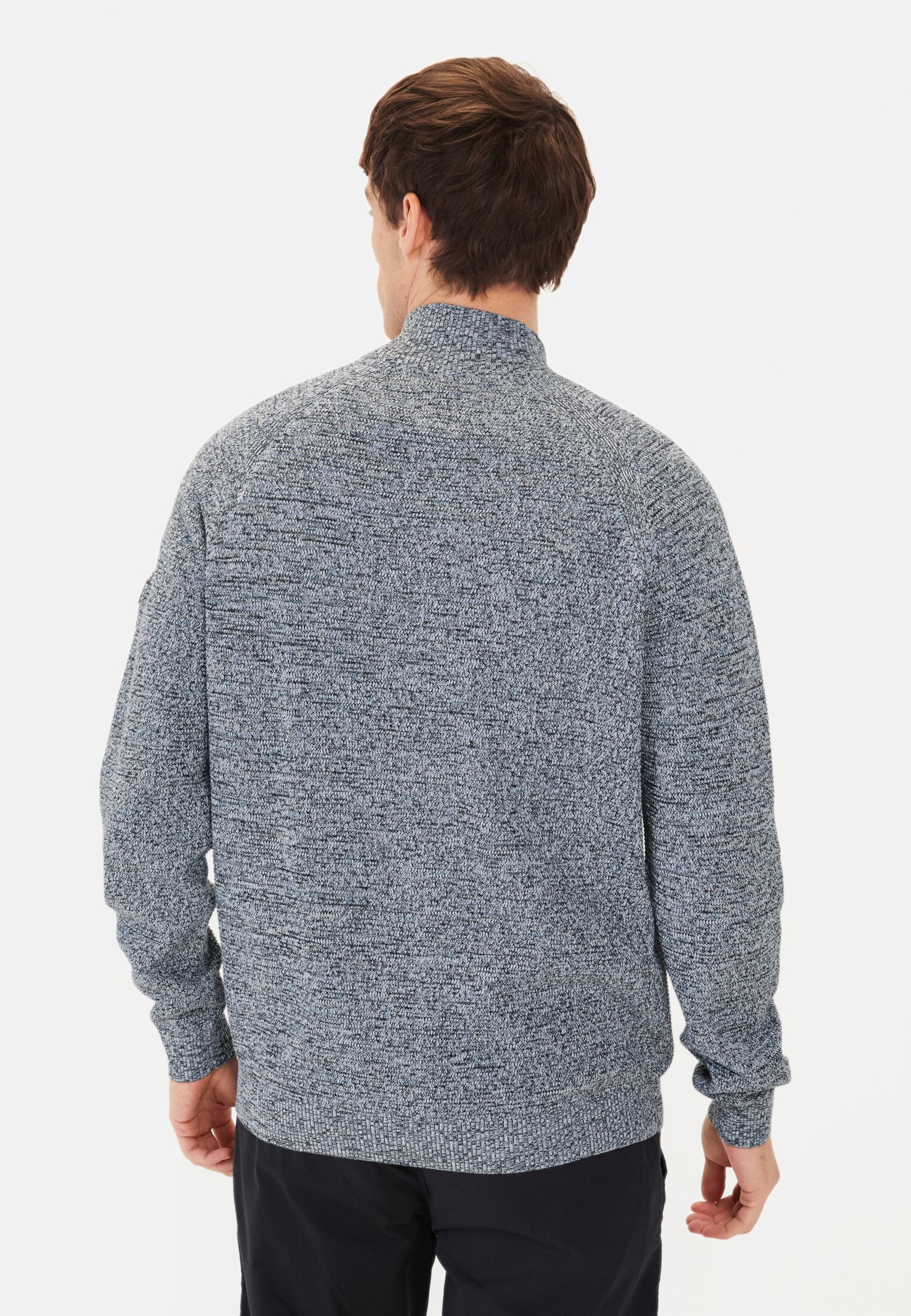 Men Cardigan made from cotton Blue worn back